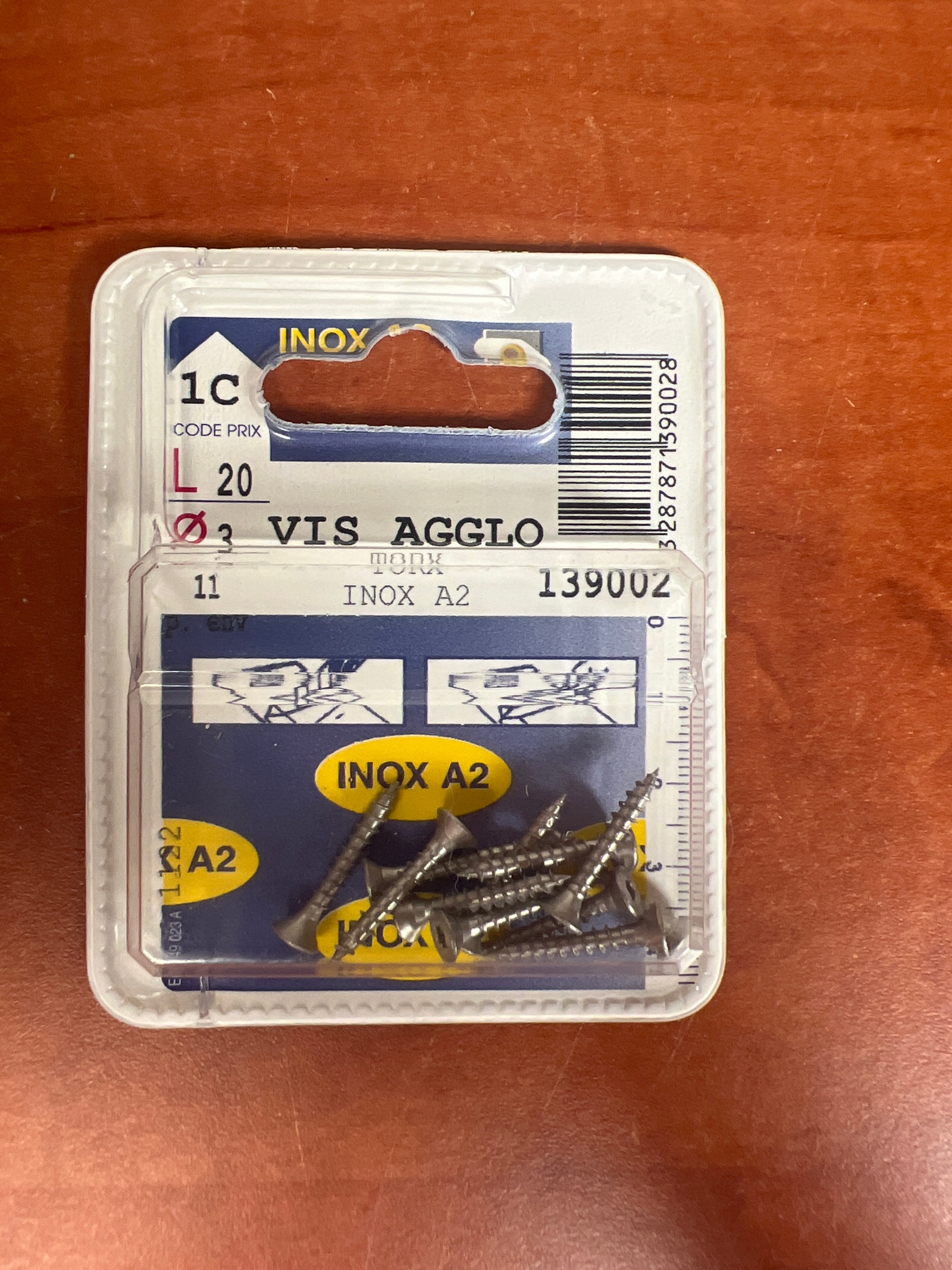Vis aggloméré inox A2 Ø3 x 20 mm