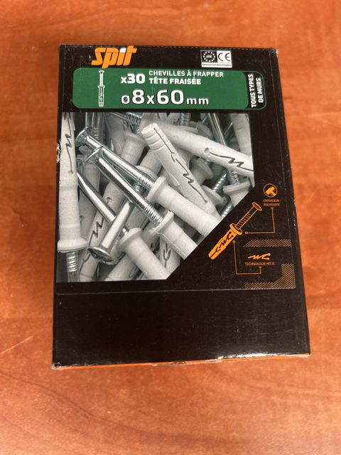Spit chevilles à frapper tête fraisée 8 x 60 mm x30