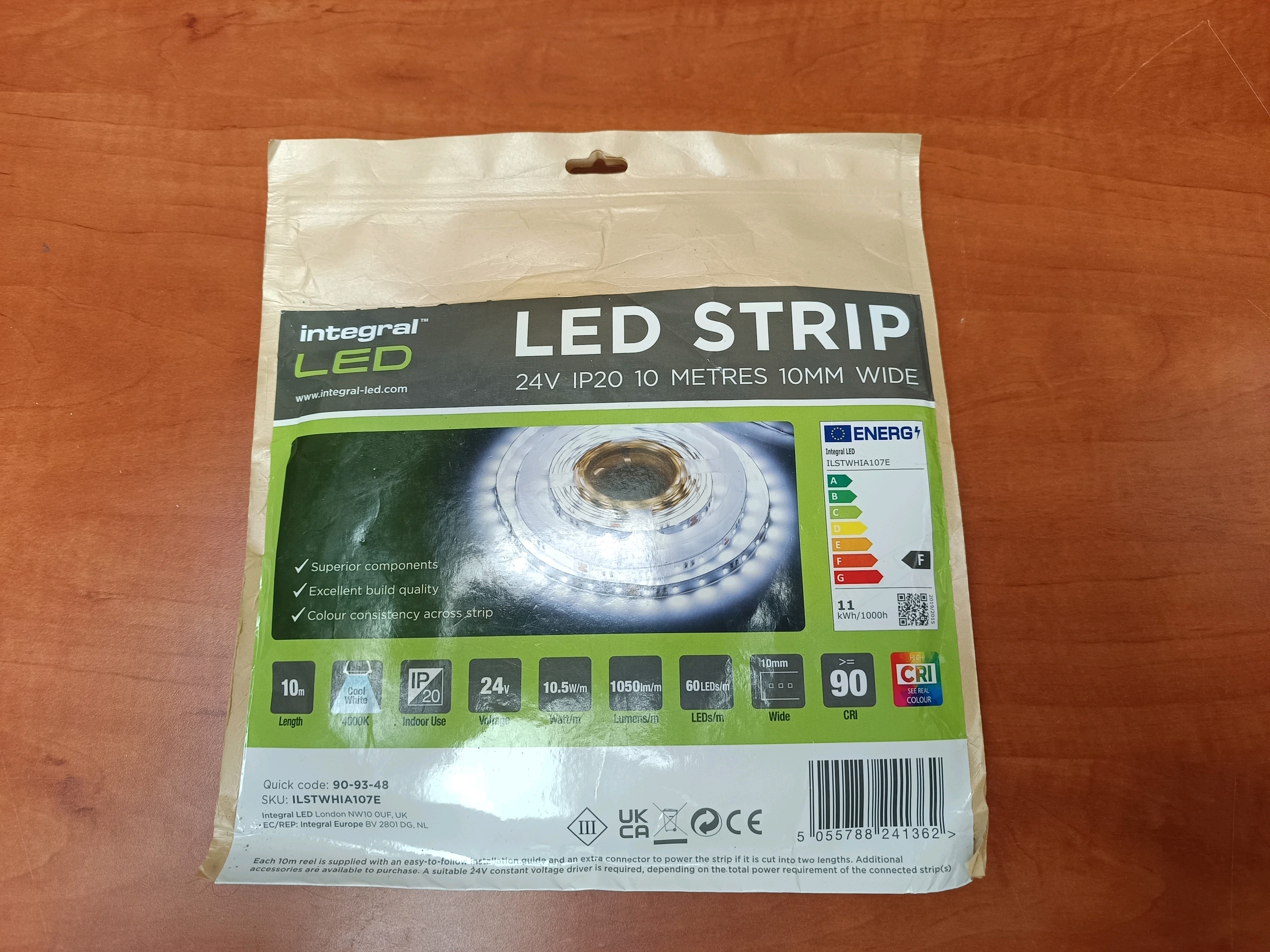 Ruban Ip20 10m 4000k 24v 10.5w/M 1050lm/M 60led/M Largeur 10mm Faisceau 115 Irc90 Sachet 10m Maximum