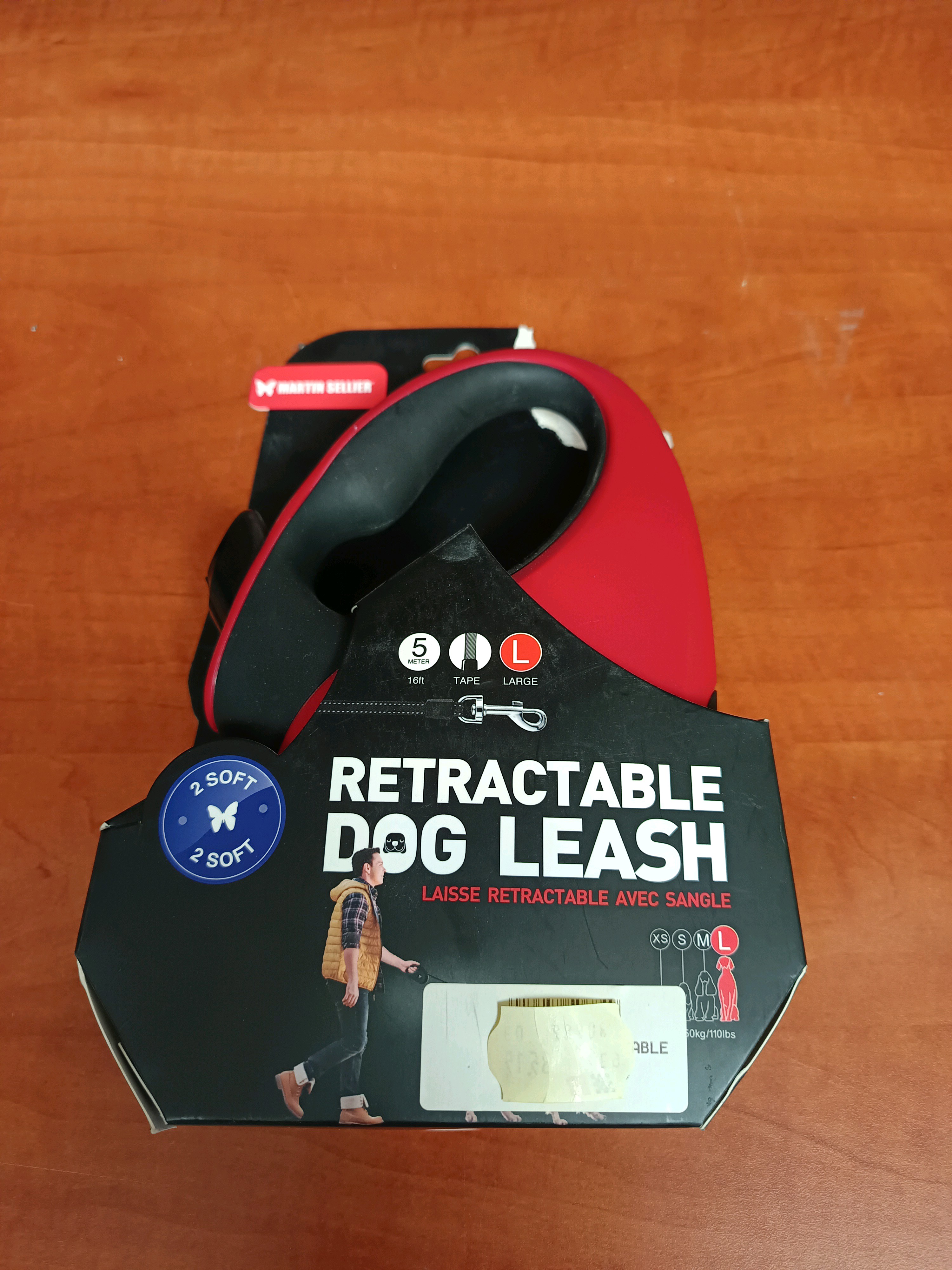 Laisse rétractable pour chien 5 m (Taille L) – rouge, avec sangle