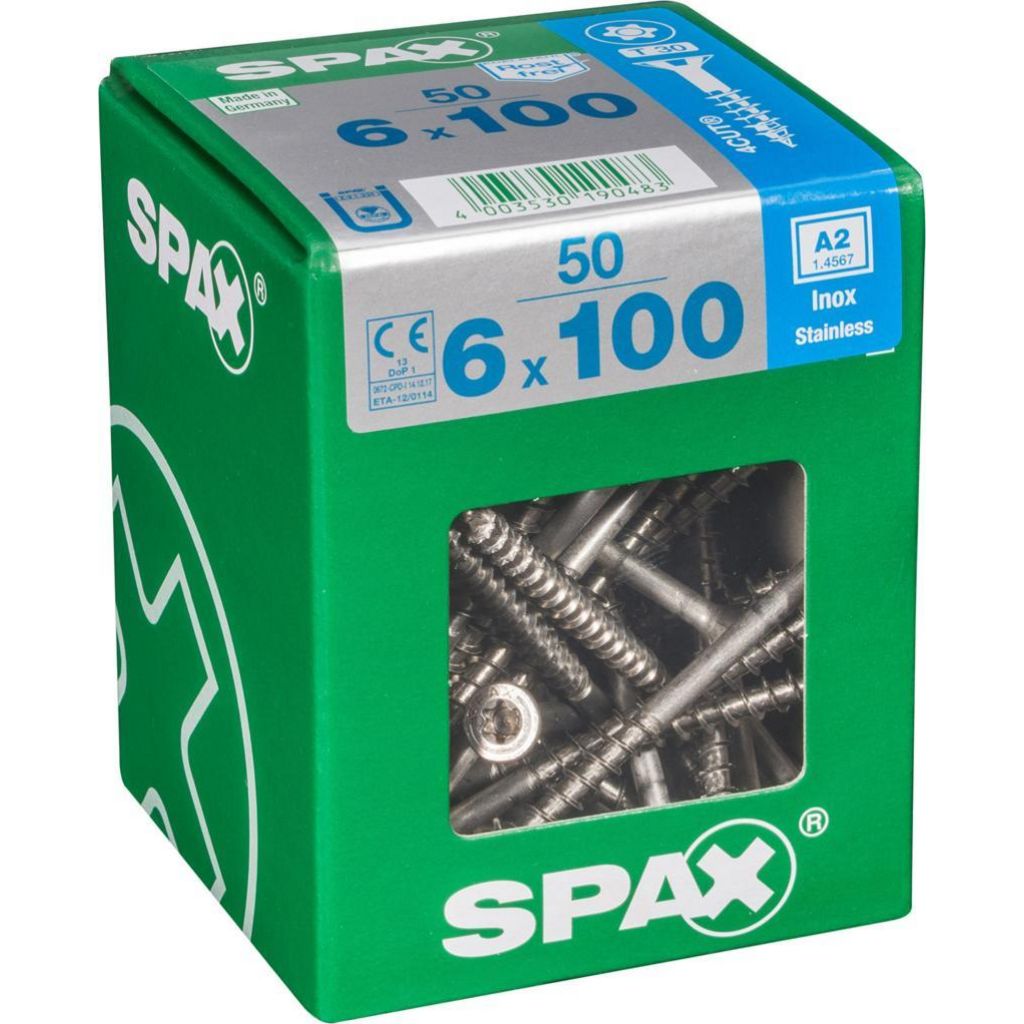 Boîte de vis SPAX 6 × 100 mm Inox A2 (50 pièces)