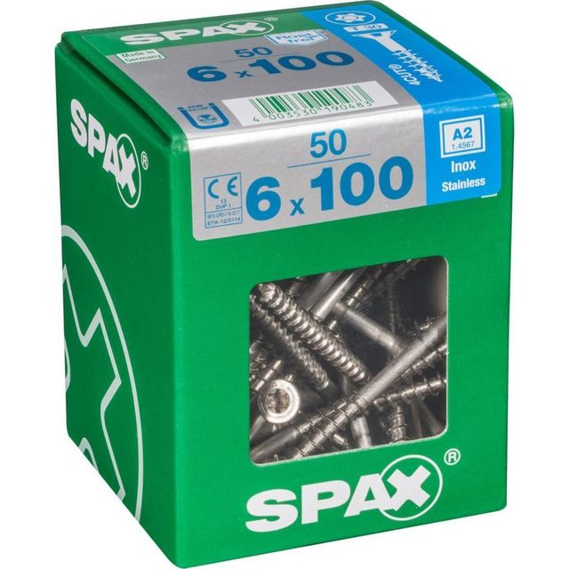 Boîte de vis SPAX 6 × 100 mm Inox A2 (50 pièces)