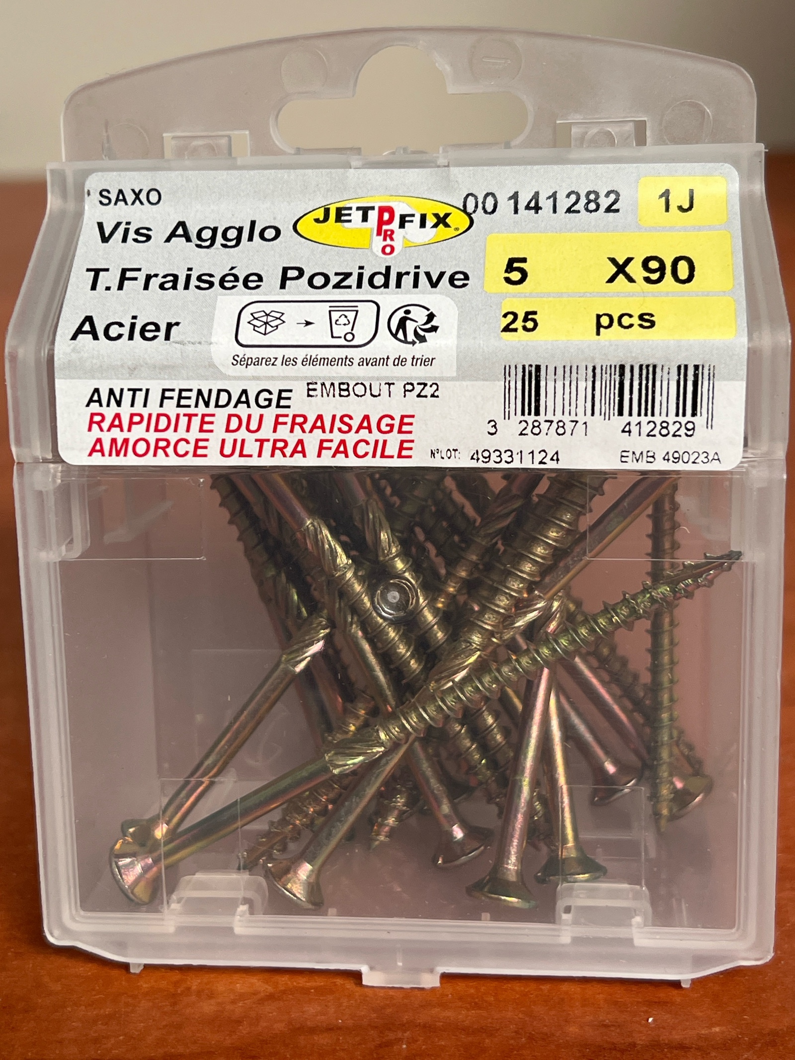 Jetfix Vis Agglo Tête Fraisée Pozidrive 5x90 - Acier - Boîte de 25