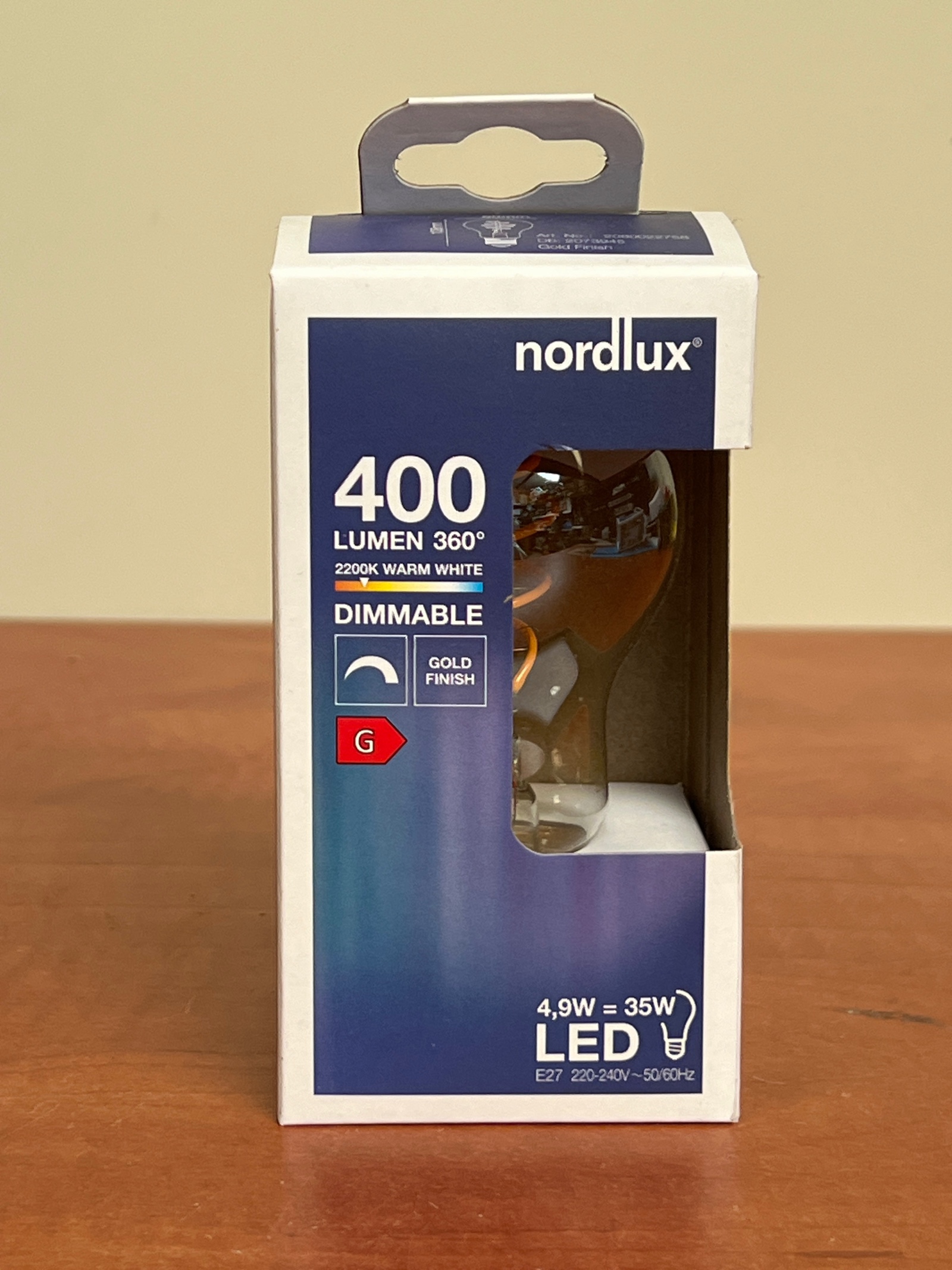 Ampoule LED Nordlux E27 4,9W (équiv. 35W) - 400 lm 2200K 360° dimmable, finition or