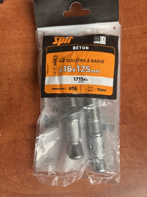 Spit FIX3 1630 DP2 lot de 2 goujons à bague 16x125 mm béton