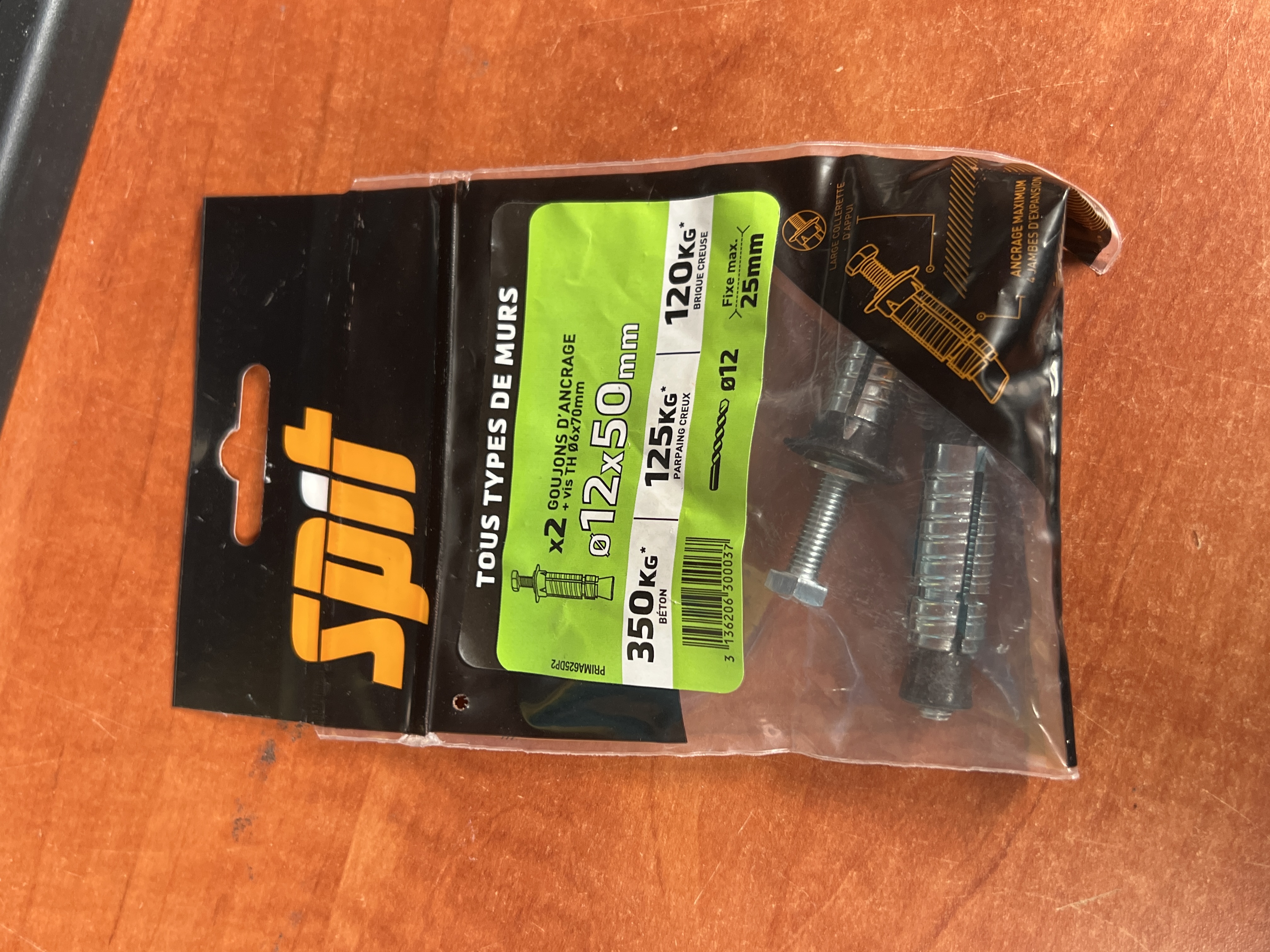 SPIT lot de 2 goujons d’ancrage PRIMA 12 x 50 mm