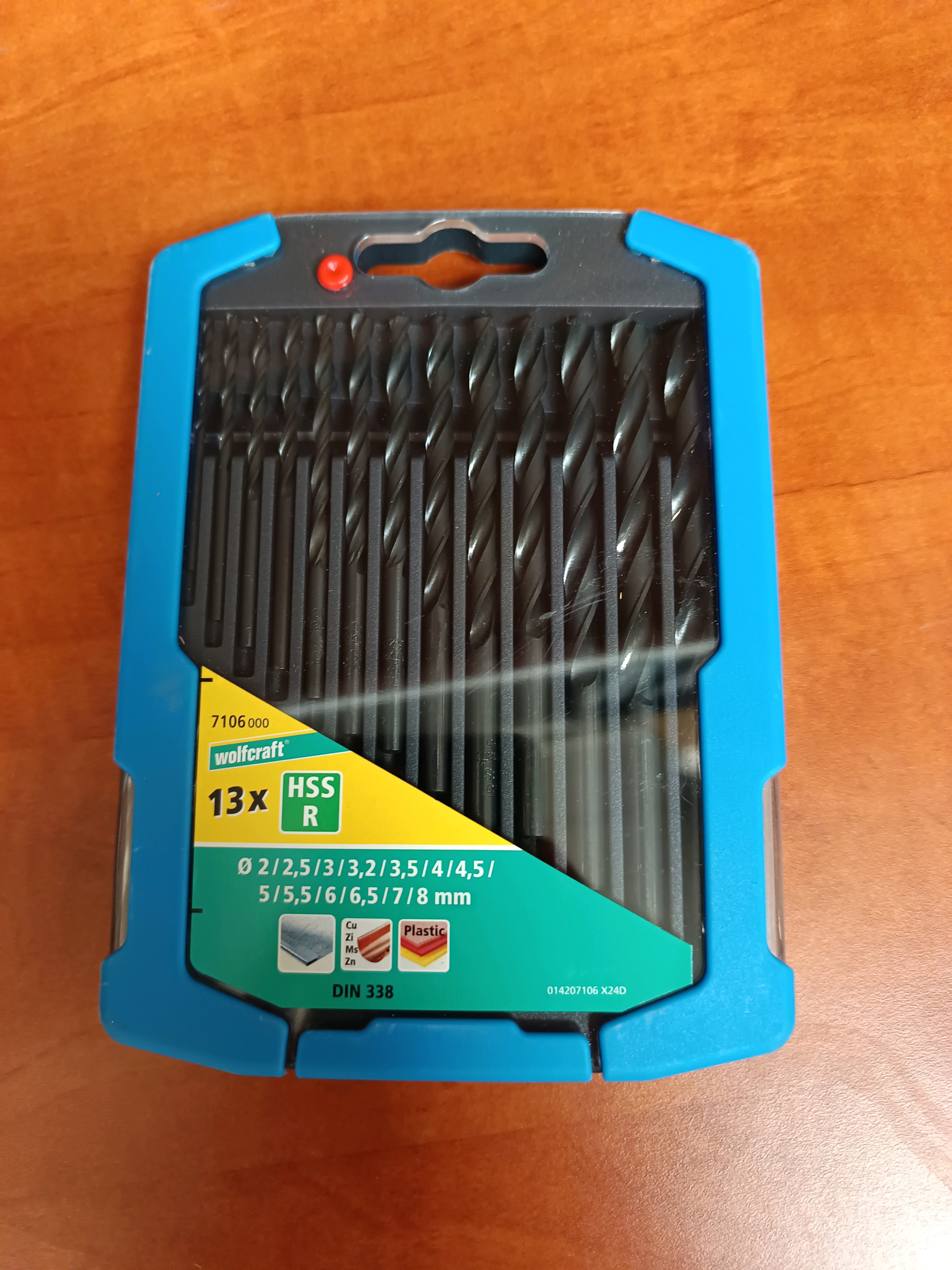 wolfcraft 7106 000 coffret de forets HSS-R 13 pièces Ø 2–8 mm (DIN 338)