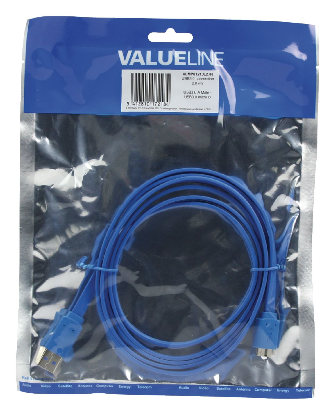 Câble plat USB 3.0 A mâle vers USB 3.0 micro B 2,00 m