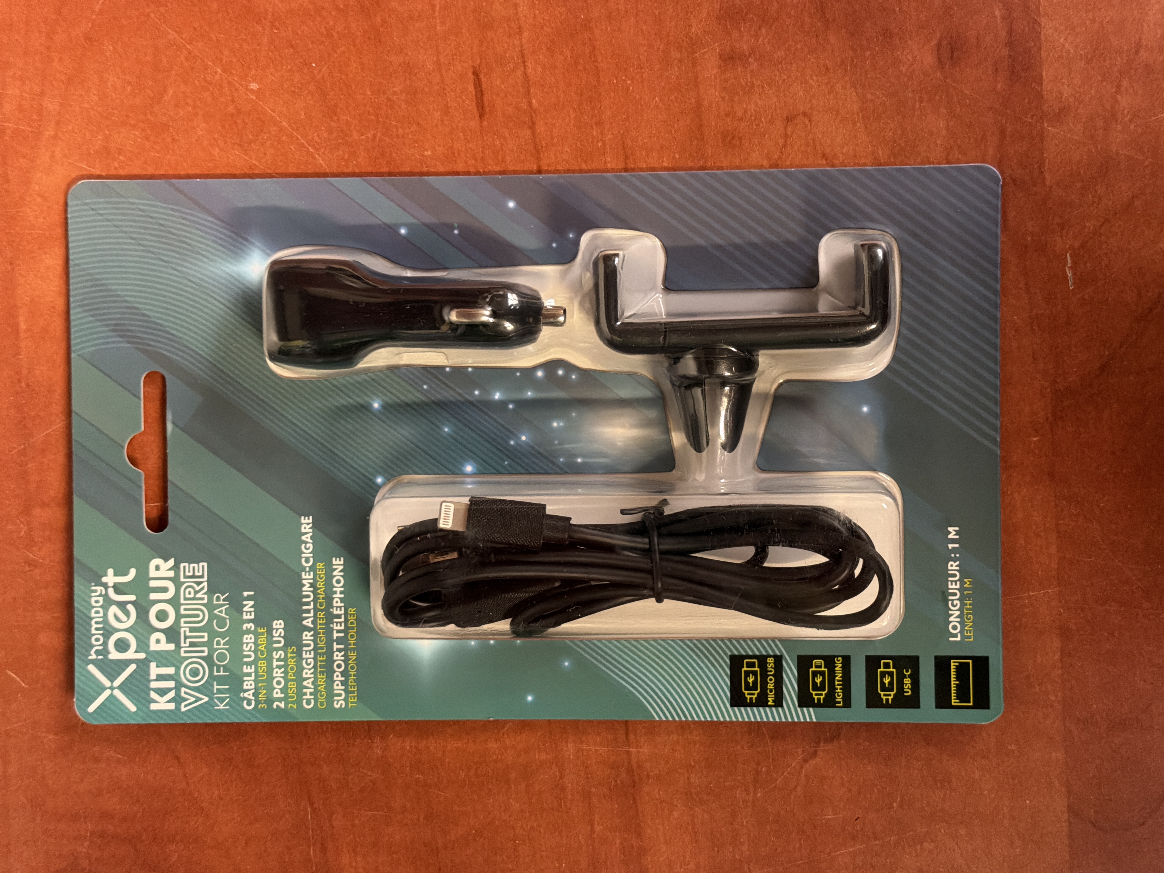 Xpert Kit pour voiture 3-en-1 (support smartphone, chargeur allume-cigare, câble 1 m)