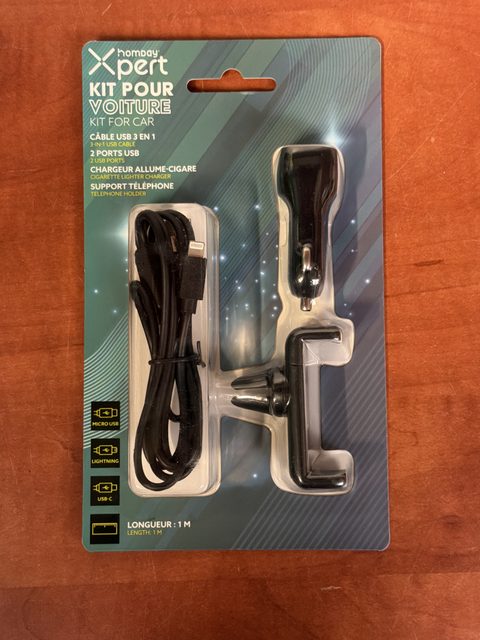 Xpert Kit pour voiture 3-en-1 (support smartphone, chargeur allume-cigare, câble 1 m)