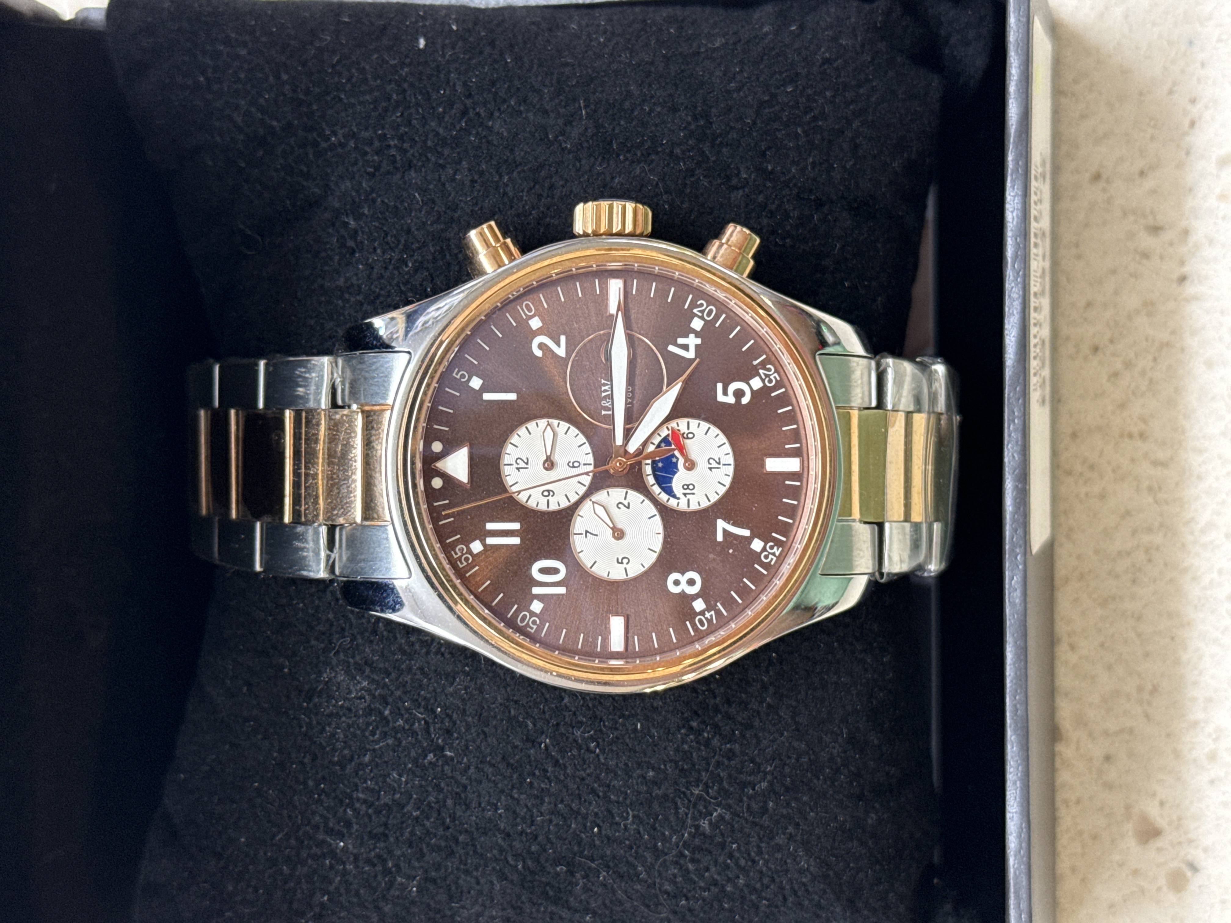 Montre Carnival 8764G chronographe bicolore cadran marron