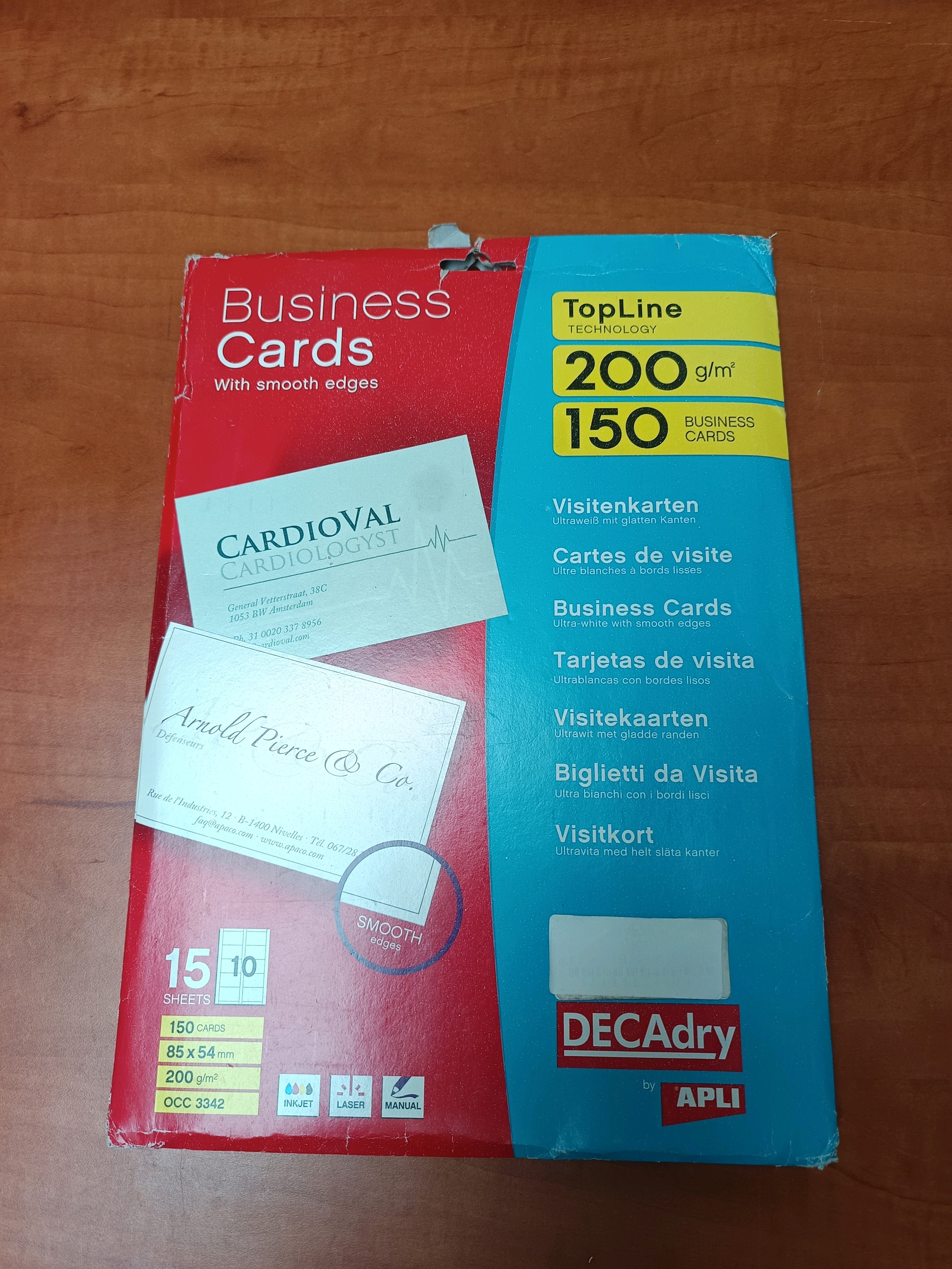 Cartes de visite DECAdry (APLI) TopLine 200 g/m² 85×54 mm – 150 cartes
