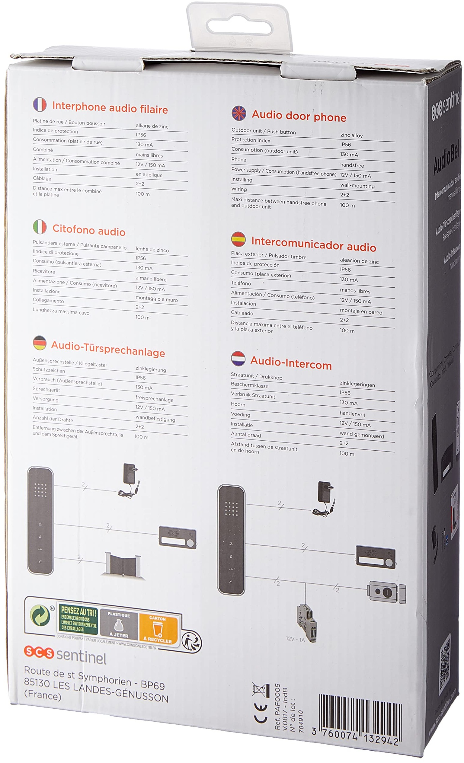 Interphone audio 2 fils SCS Sentinel AudioBell PAF0005