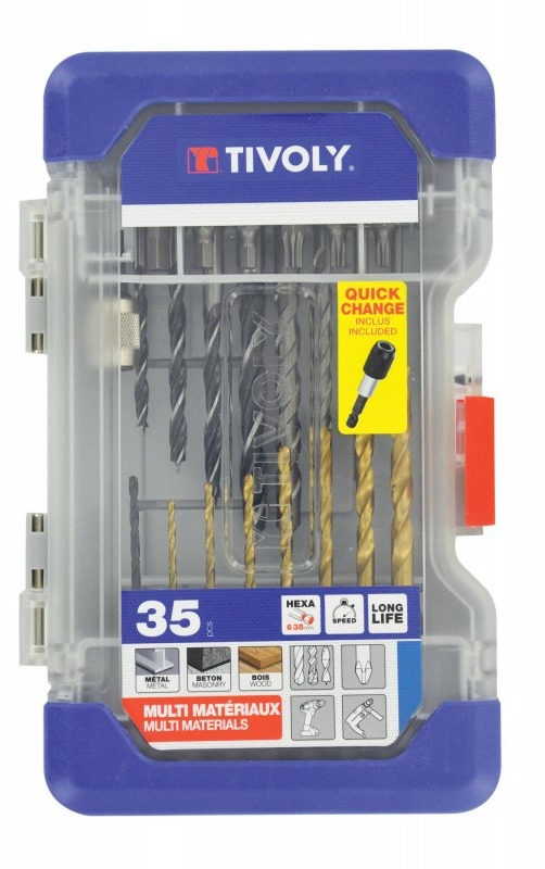 Coffret Tivoly 35 pièces perçage métal bois béton + vissage