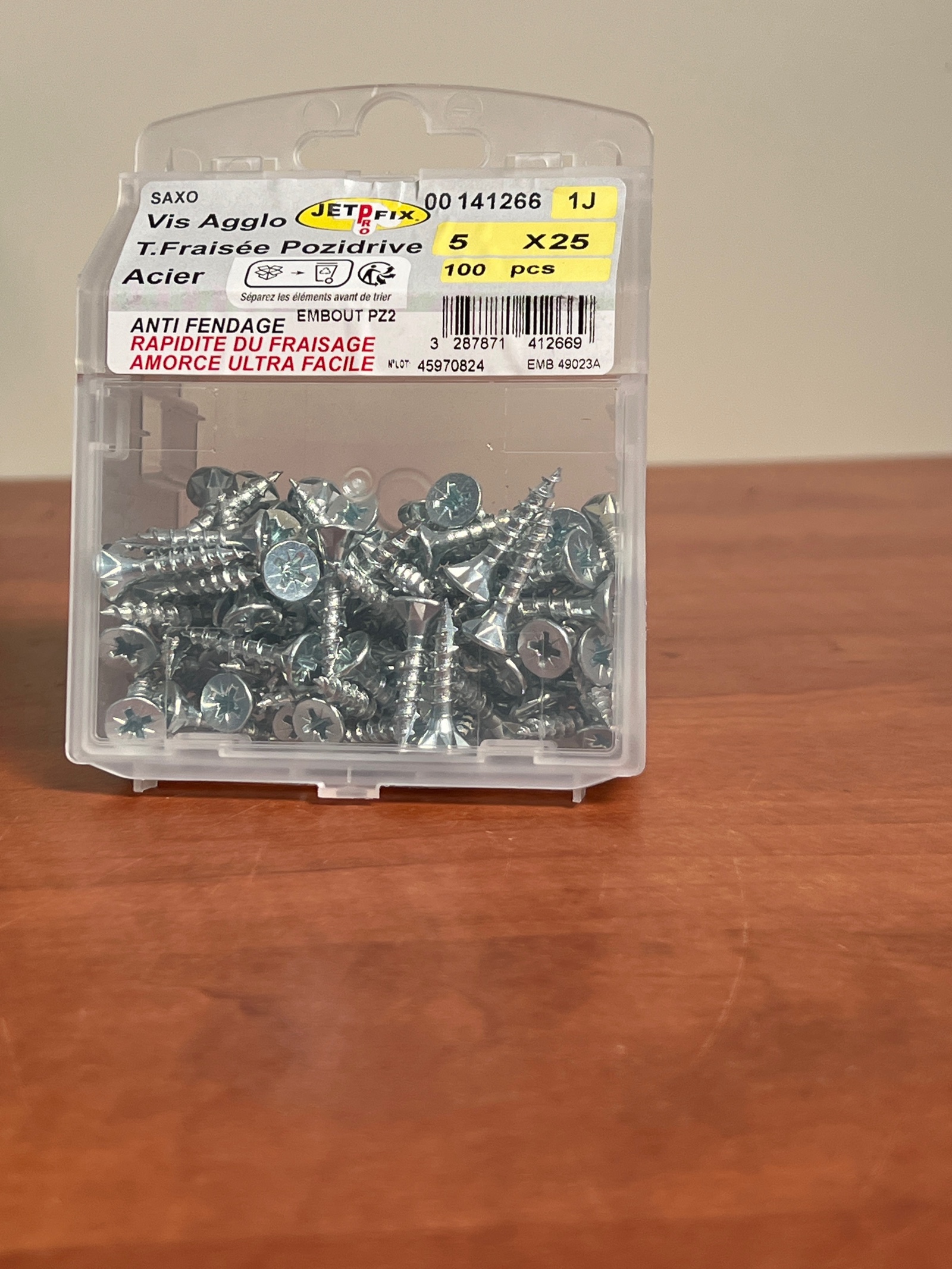 JETFIX Vis Agglo tête fraisée Pozidrive 5 x 25 mm - acier - boîte 100 pcs