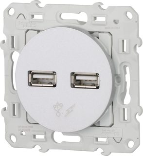 Double chargeur USB 2.1A 5V blanc Odace