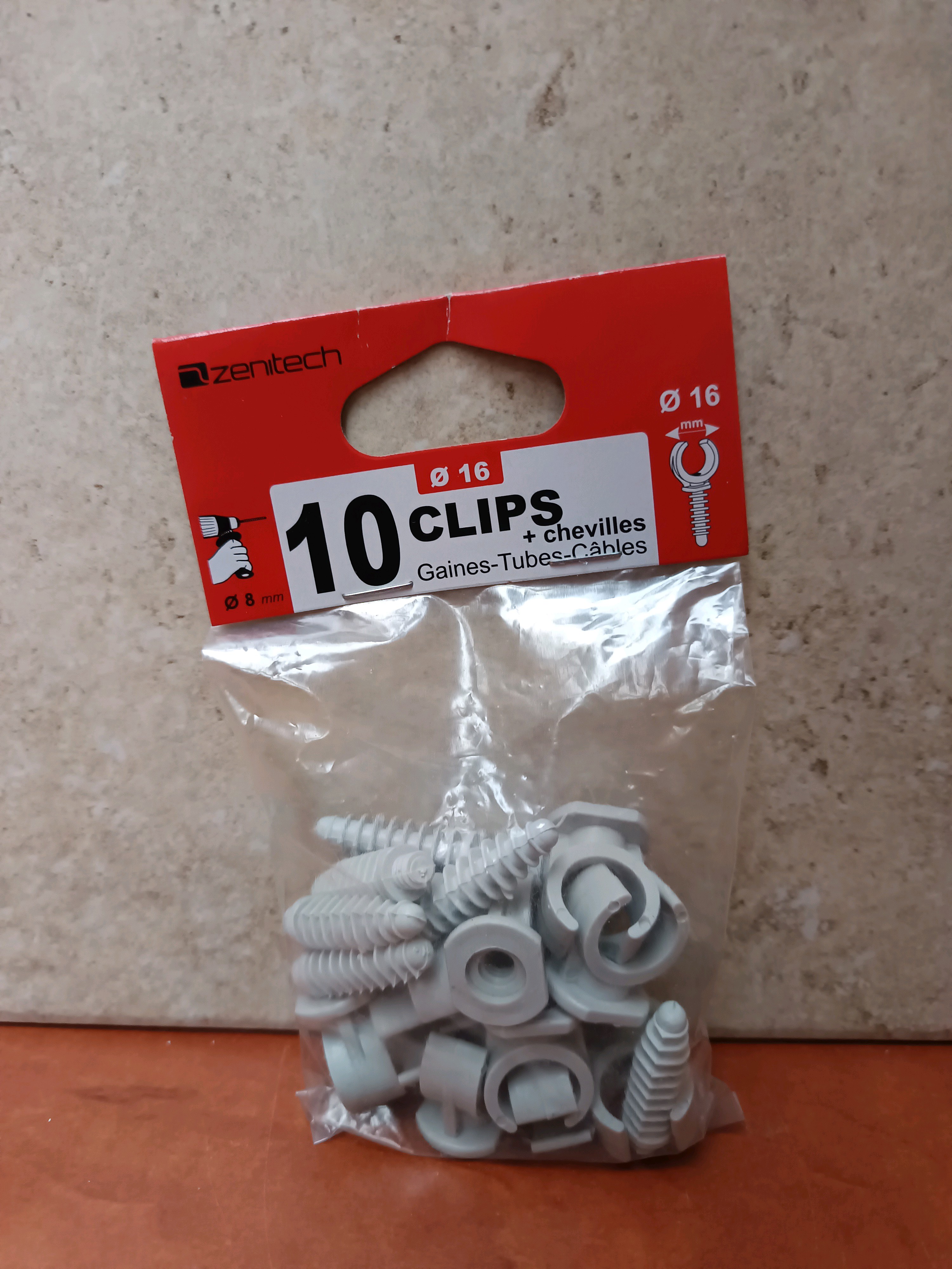 Zenitech clips + chevilles Ø16 (sachet de 10)