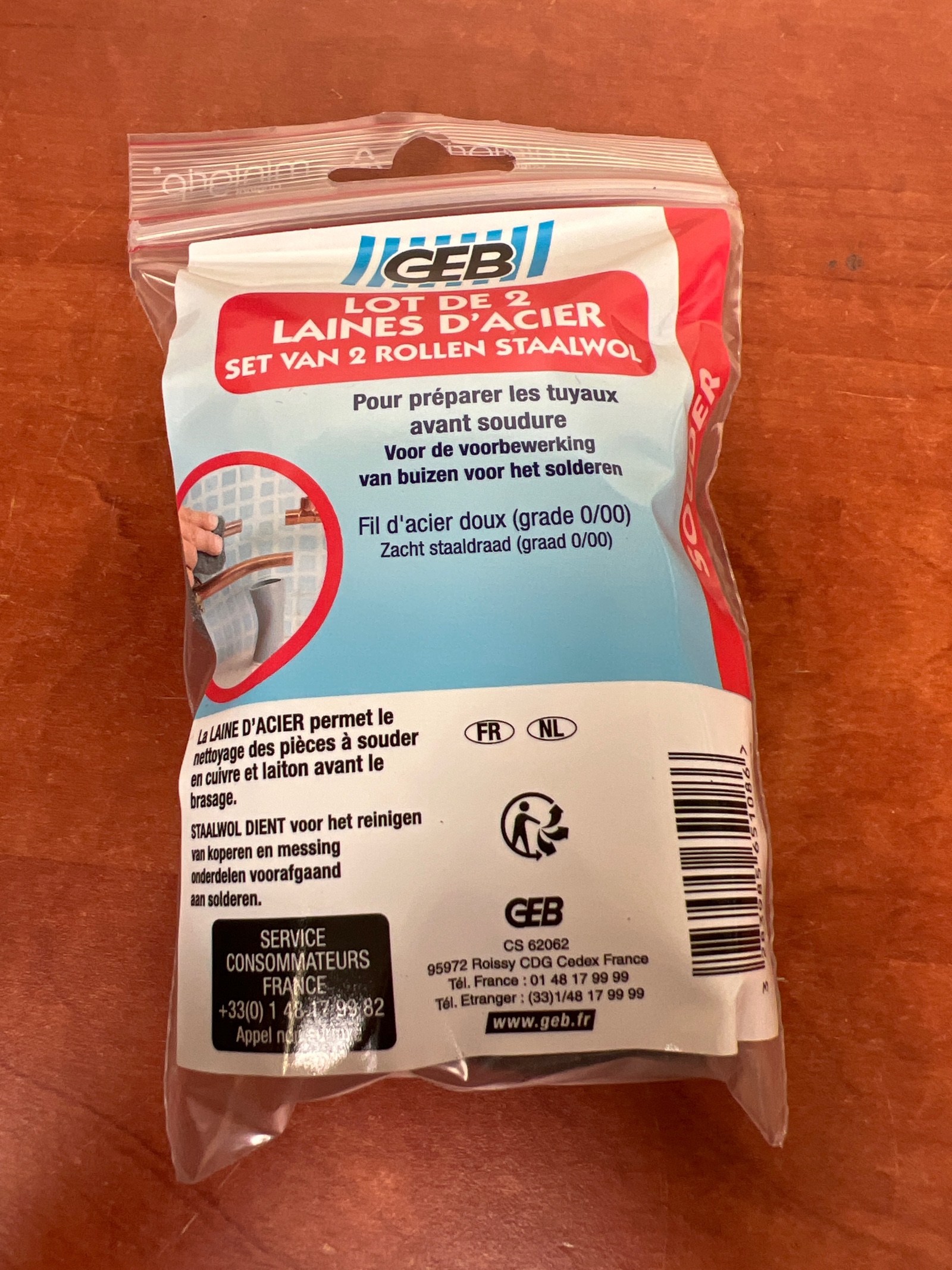 GEB Lot de 2 laines d’acier – fil d’acier doux grade 0/00