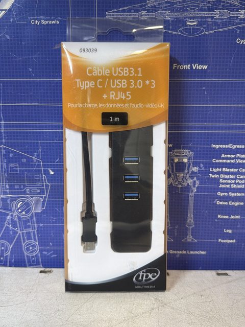 Câble USB type C mâle / 3 USB 3.0 femelle + RJ45 femelle - FPE