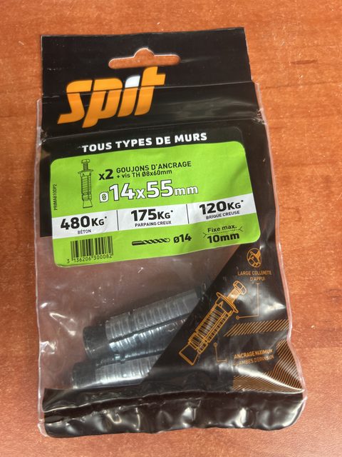Spit lot de 2 goujons d'ancrage acier diam. 14 x 55 mm + vis TH 8x60