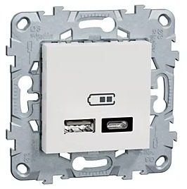 Chargeur USB double Schneider Electric Unica 5V 2,4A USB-A + USB-C blanc