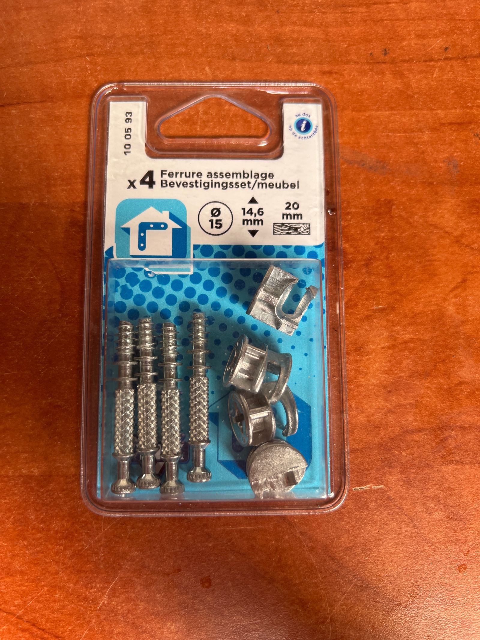 Kit de ferrure d’assemblage pour meuble Ø15 mm, 14,6 mm, 20 mm (x4)