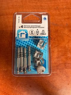 Kit de ferrure d’assemblage pour meuble Ø15 mm, 14,6 mm, 20 mm (x4)