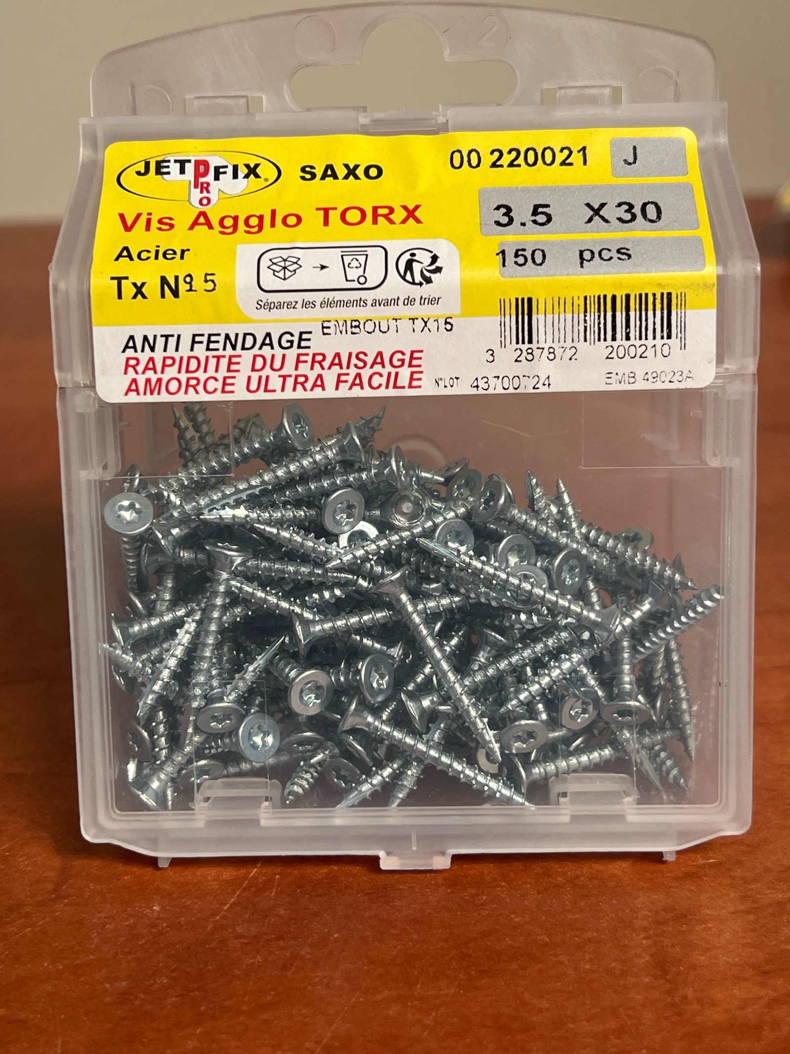 Jetfix Saxo Vis Agglo Torx 3.5 x 30 acier – boîte de 150 pcs
