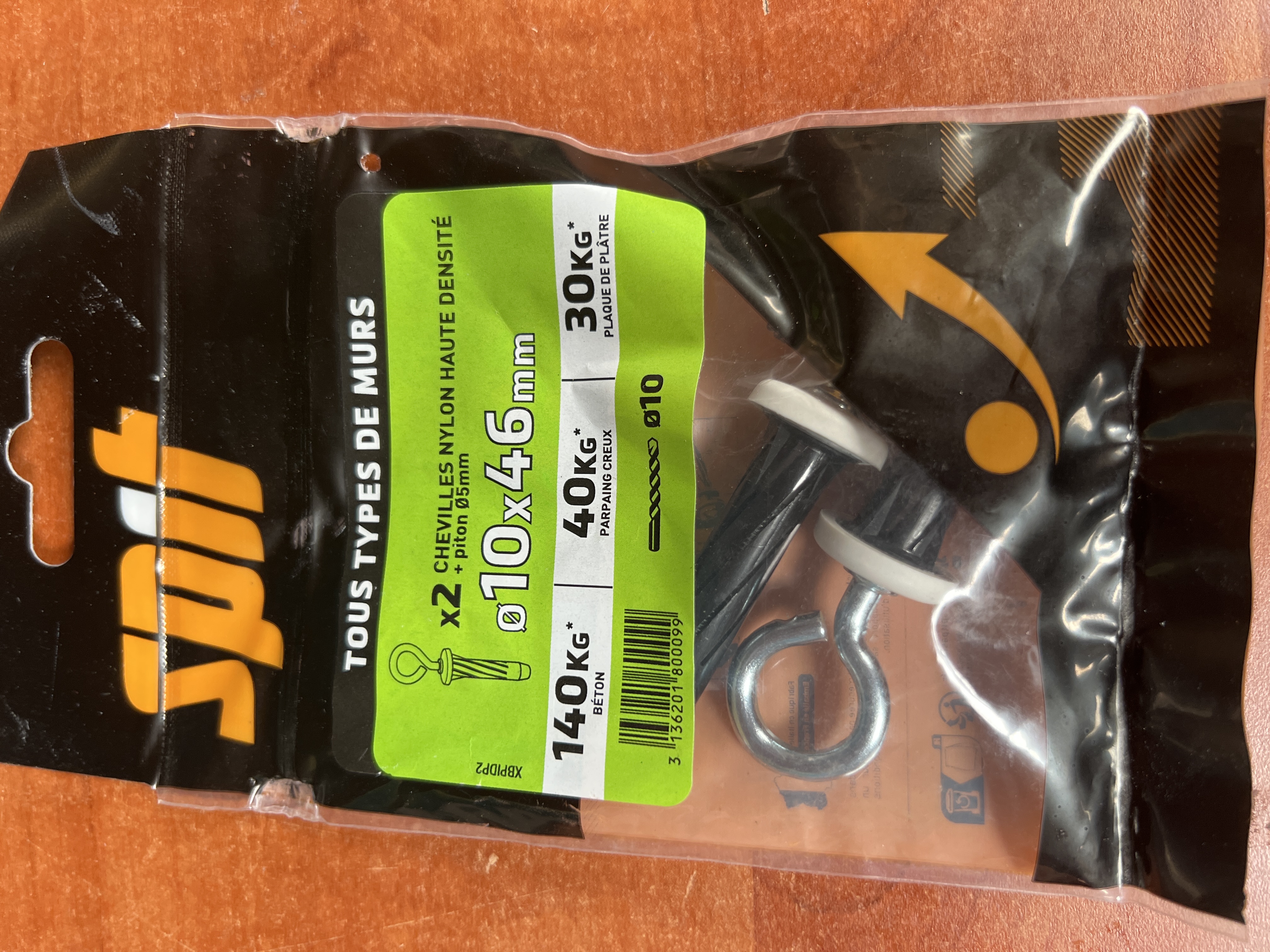 Lot de 2 chevilles nylon SPIT à piton 10 x 46 mm