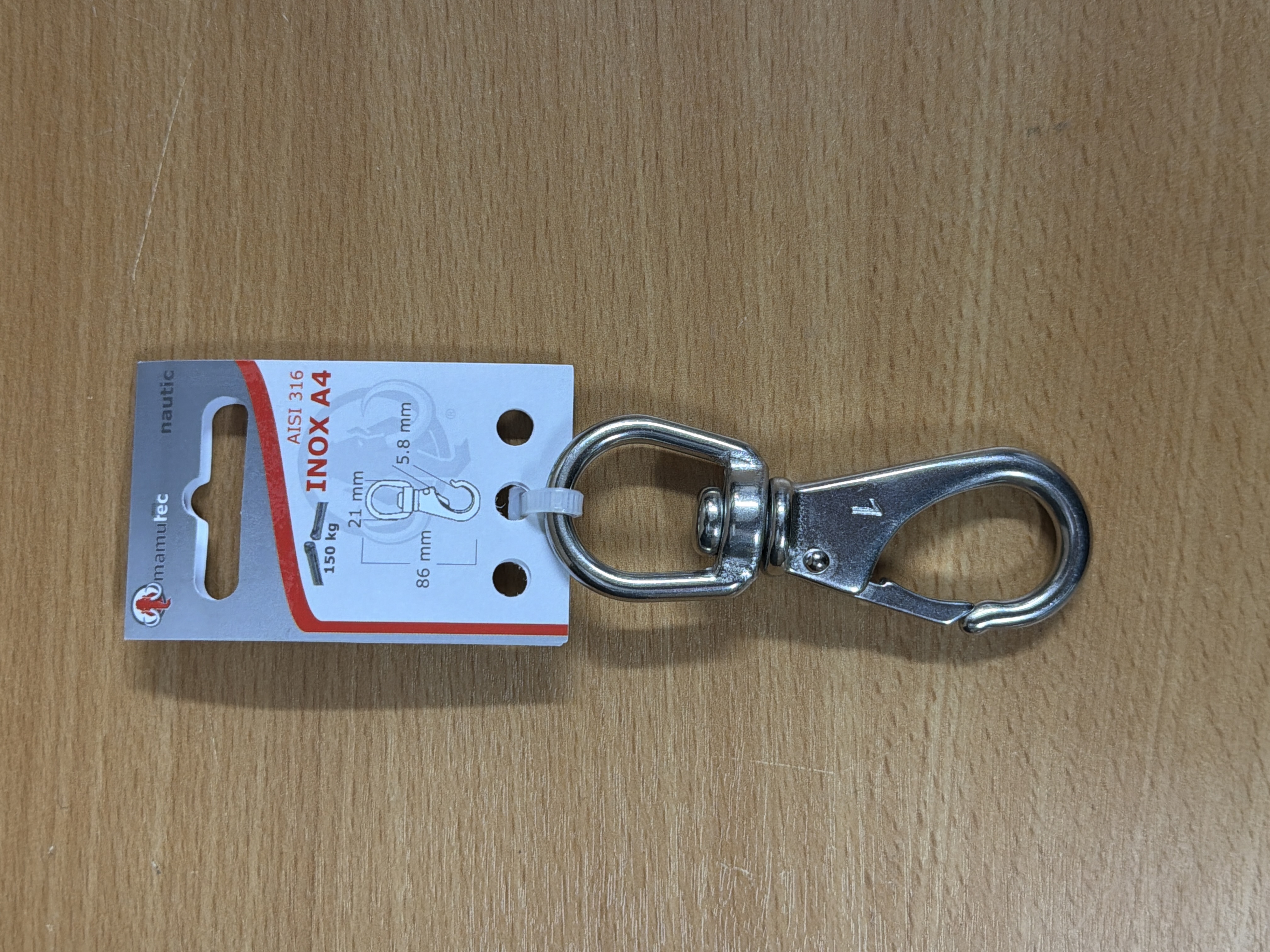 Mousqueton largage rapide 85 mm inox A4 AISI 316