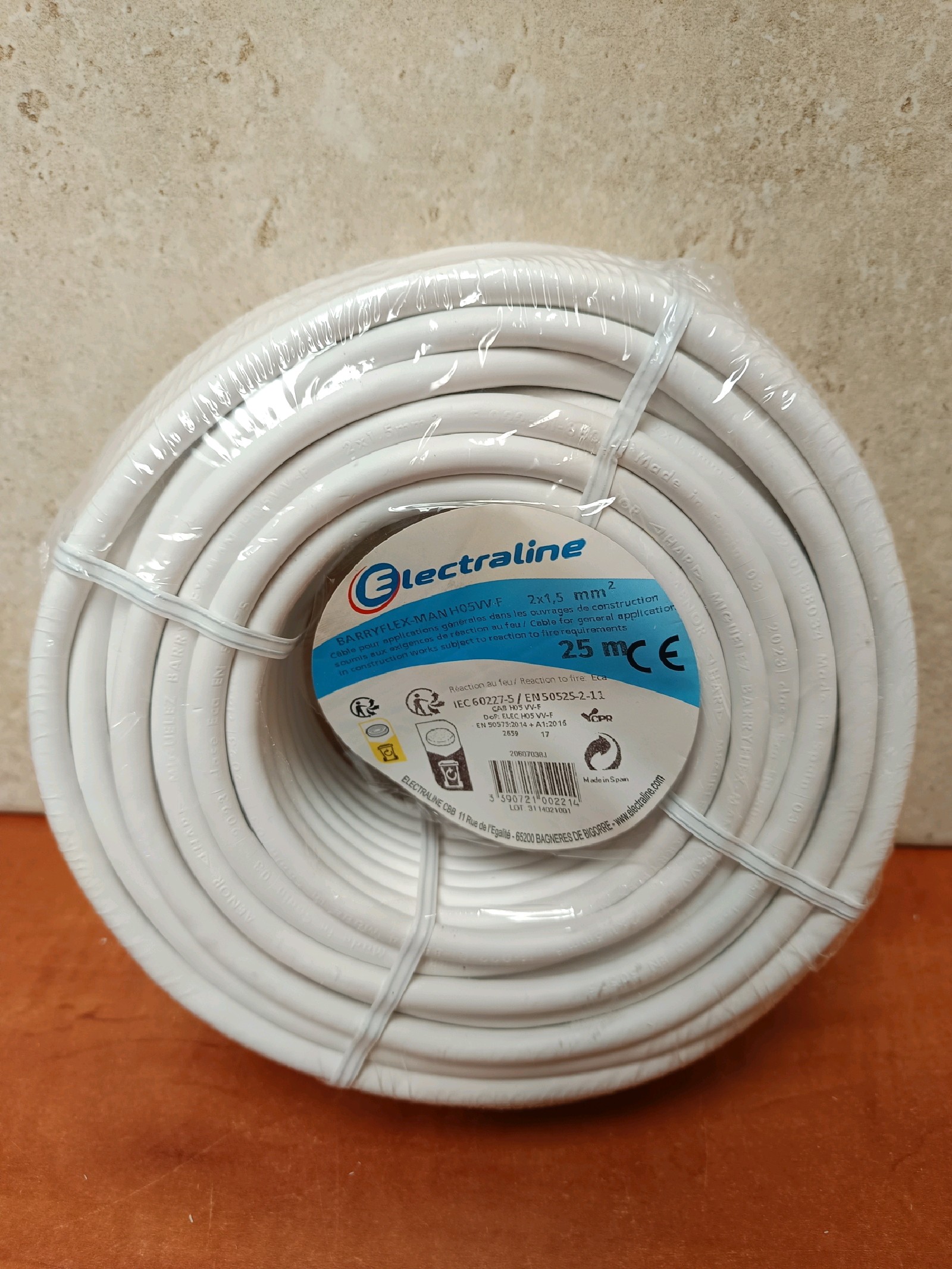 Electraline câble électrique 3 x 1,5 mm² - 25 m (blanc)