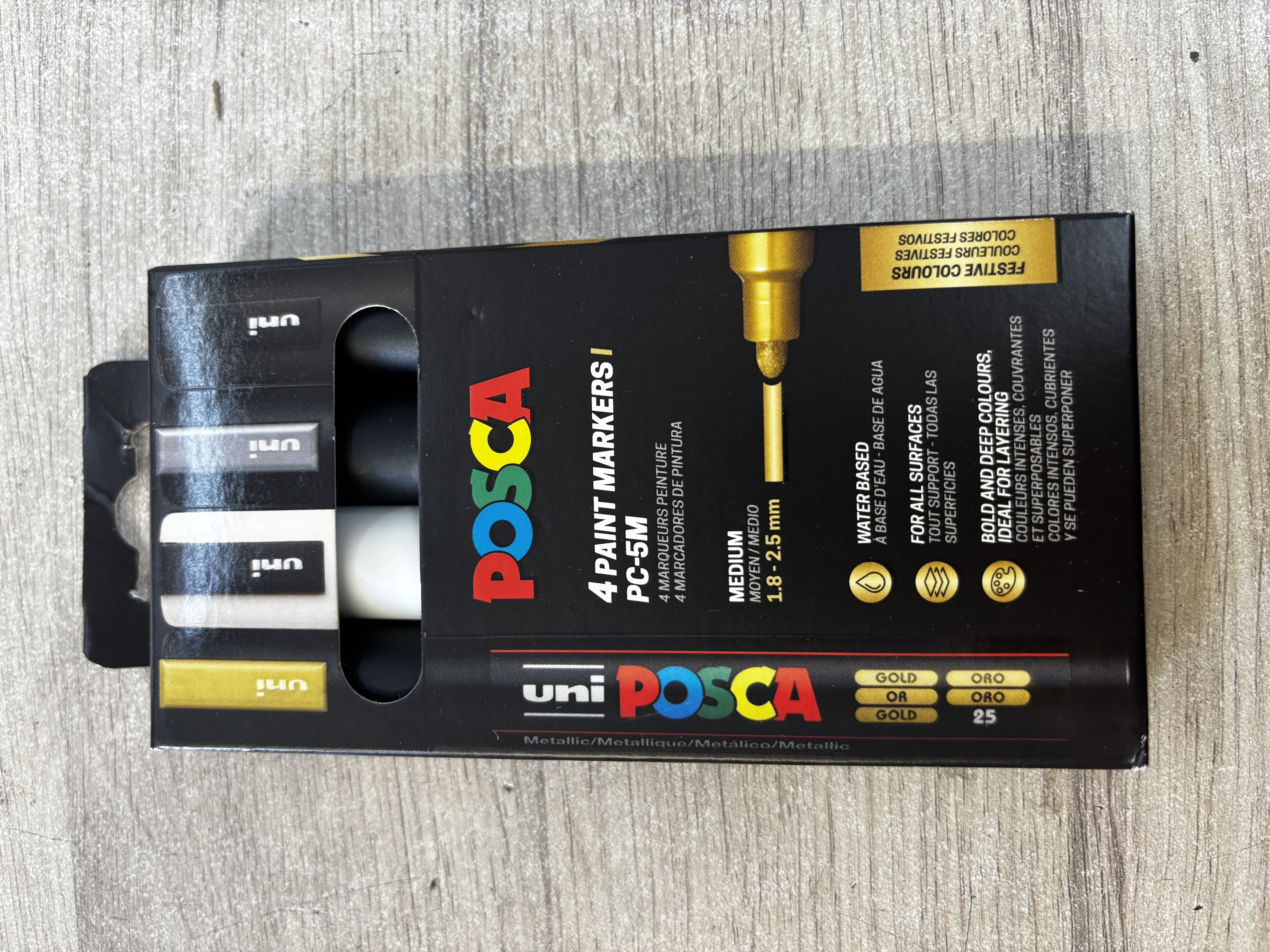 Pochette 4 marqueurs peinture uni POSCA PC-5M pointe moyenne