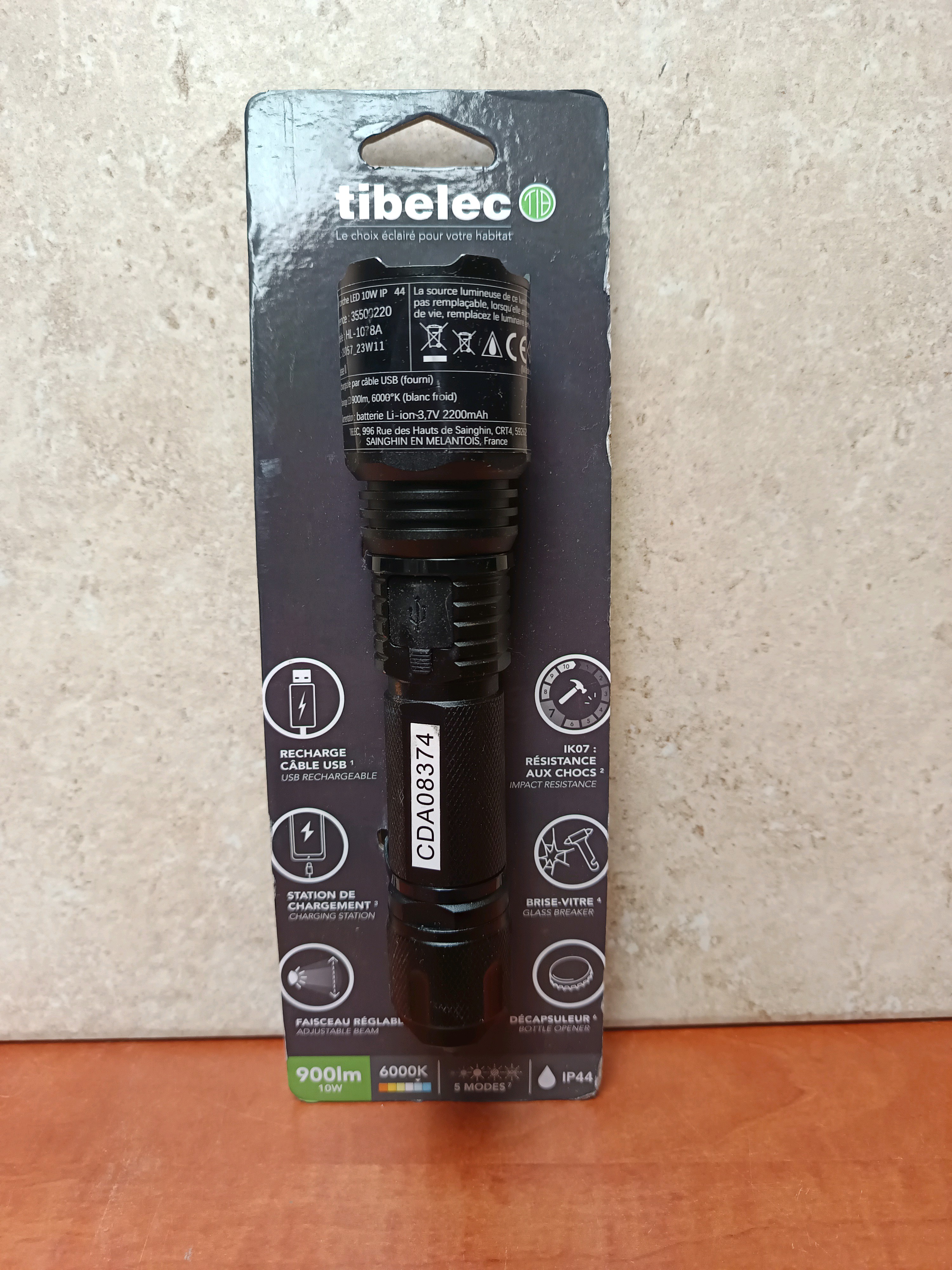 Tibelec lampe torche LED rechargeable 900 lm (6000K, IP44)
