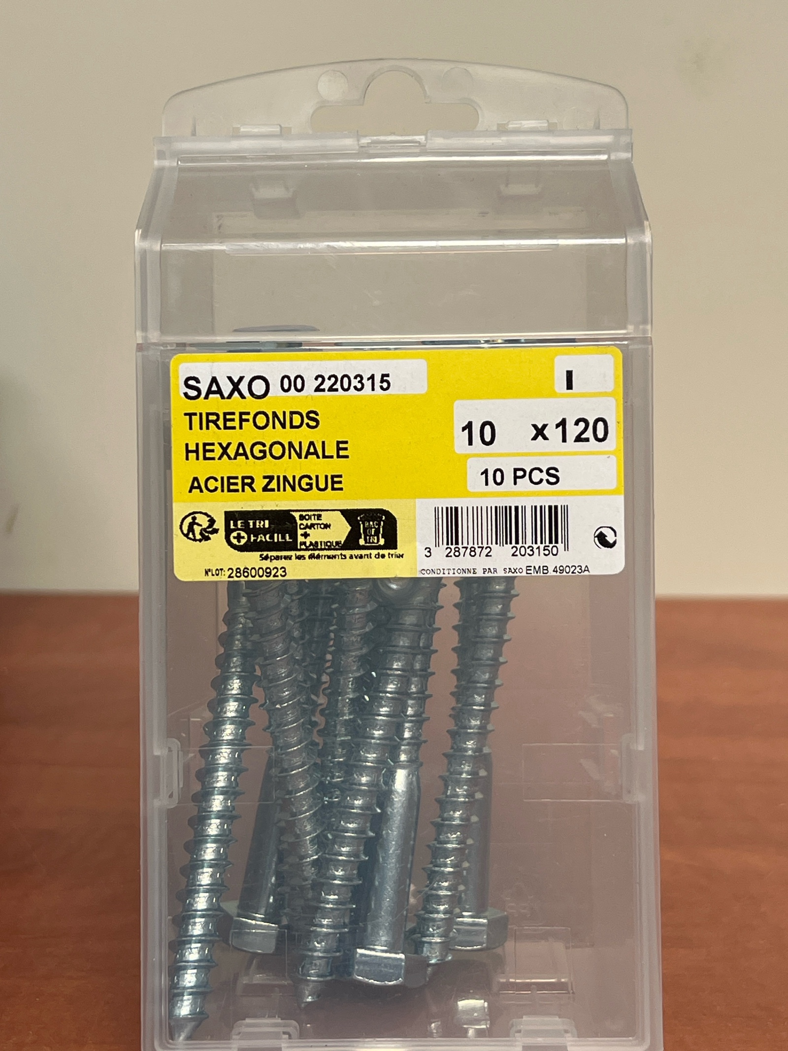 SAXO Tirefonds hexagonale acier zingué 10 x 120 (boîte de 10)