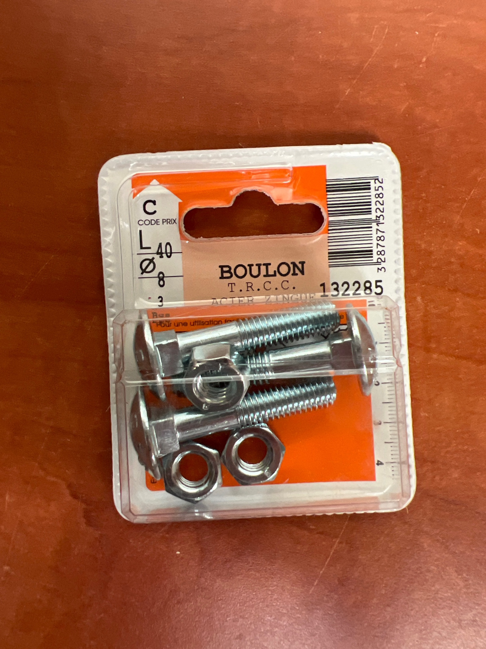 Boulon T.R.C.C. Ø8 x 40 mm (avec écrous)
