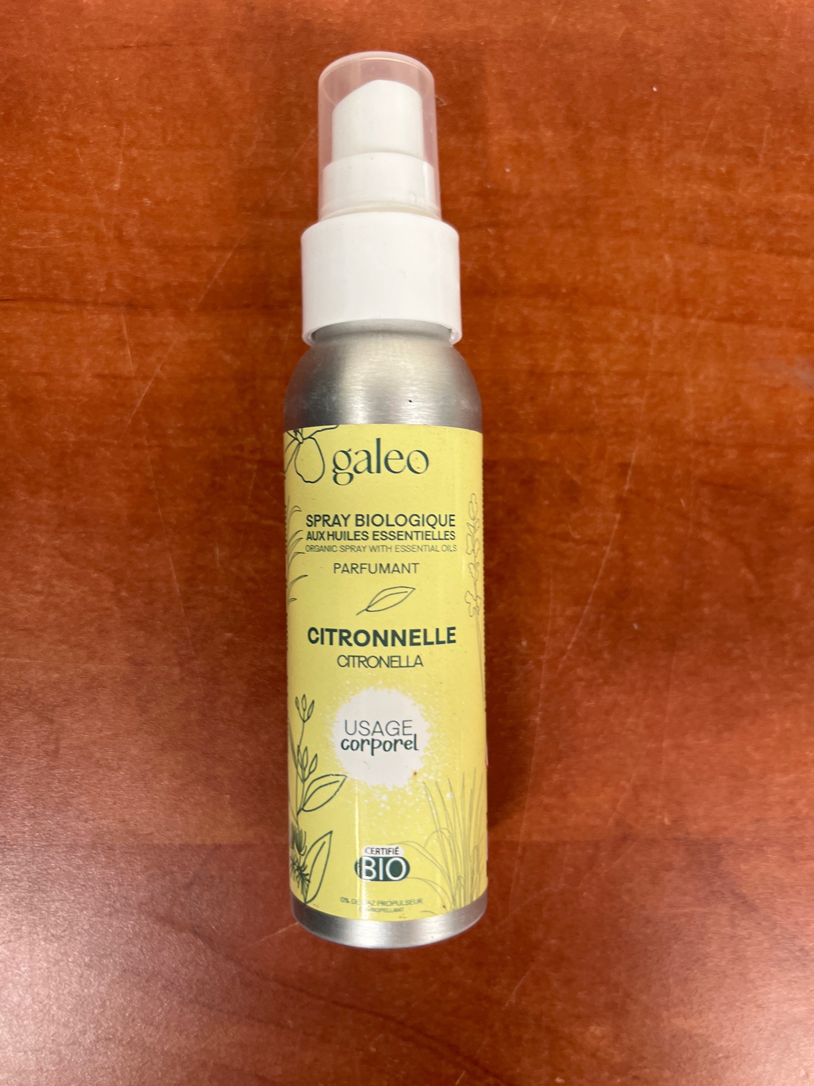 Galeo spray biologique aux huiles essentielles parfumant Citronnelle (usage corporel)