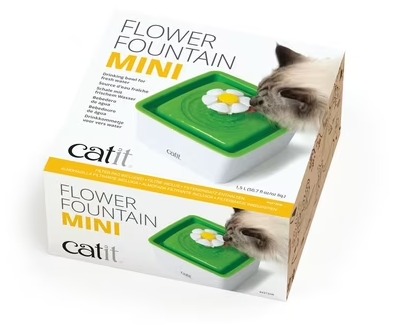 Cat It Abreuvoit Mini Avec Fleur - 1.5 L -50.7 Oz Liq.- - Blanc Et Vert - Pour Chat
