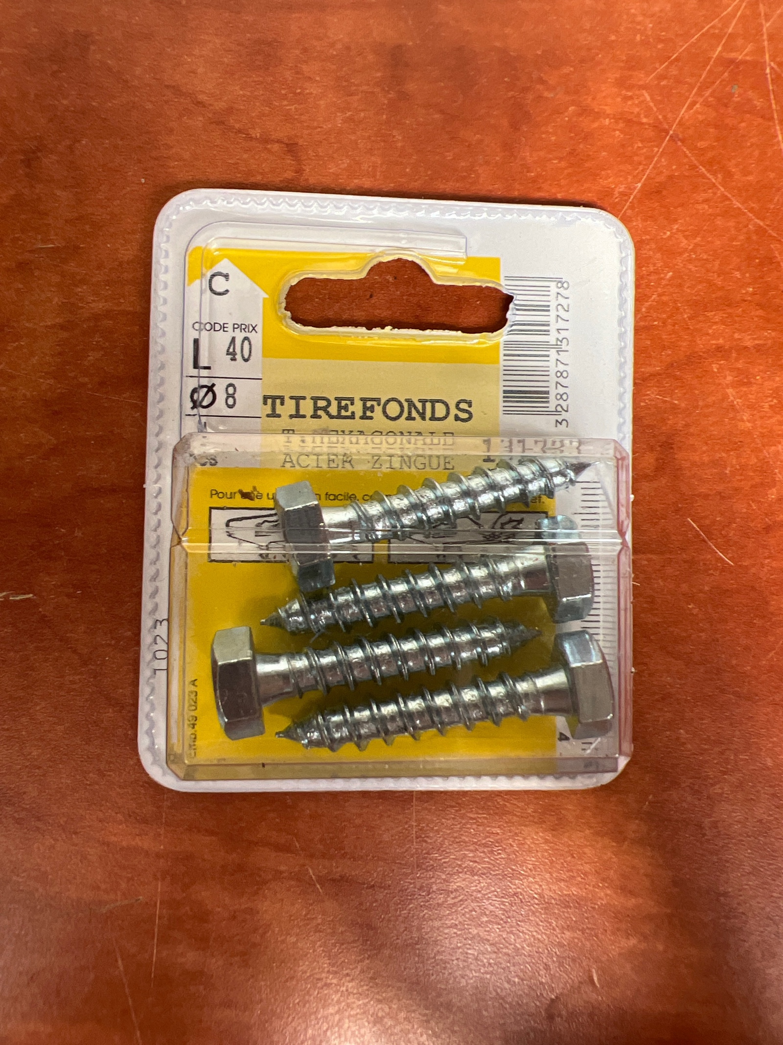 Tirefonds Ø8 x 40 mm acier zingué, tête hexagonale