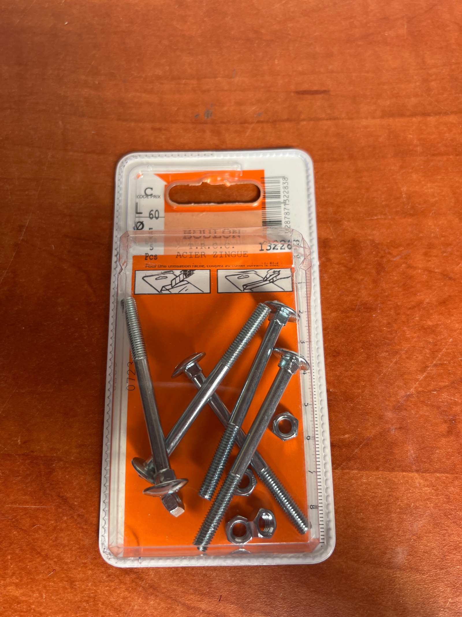 Boulons M6 x 60 mm avec écrous et rondelles - acier zingué