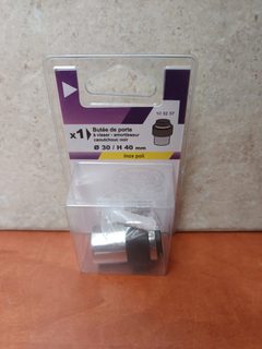 Butée de porte à visser Ø30 x H40 mm - Inox poli, amortisseur caoutchouc noir