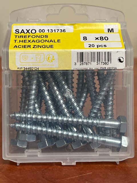 SAXO 00 131736 tirefonds tête hexagonale 8 x 80 acier zingué (boîte de 20)