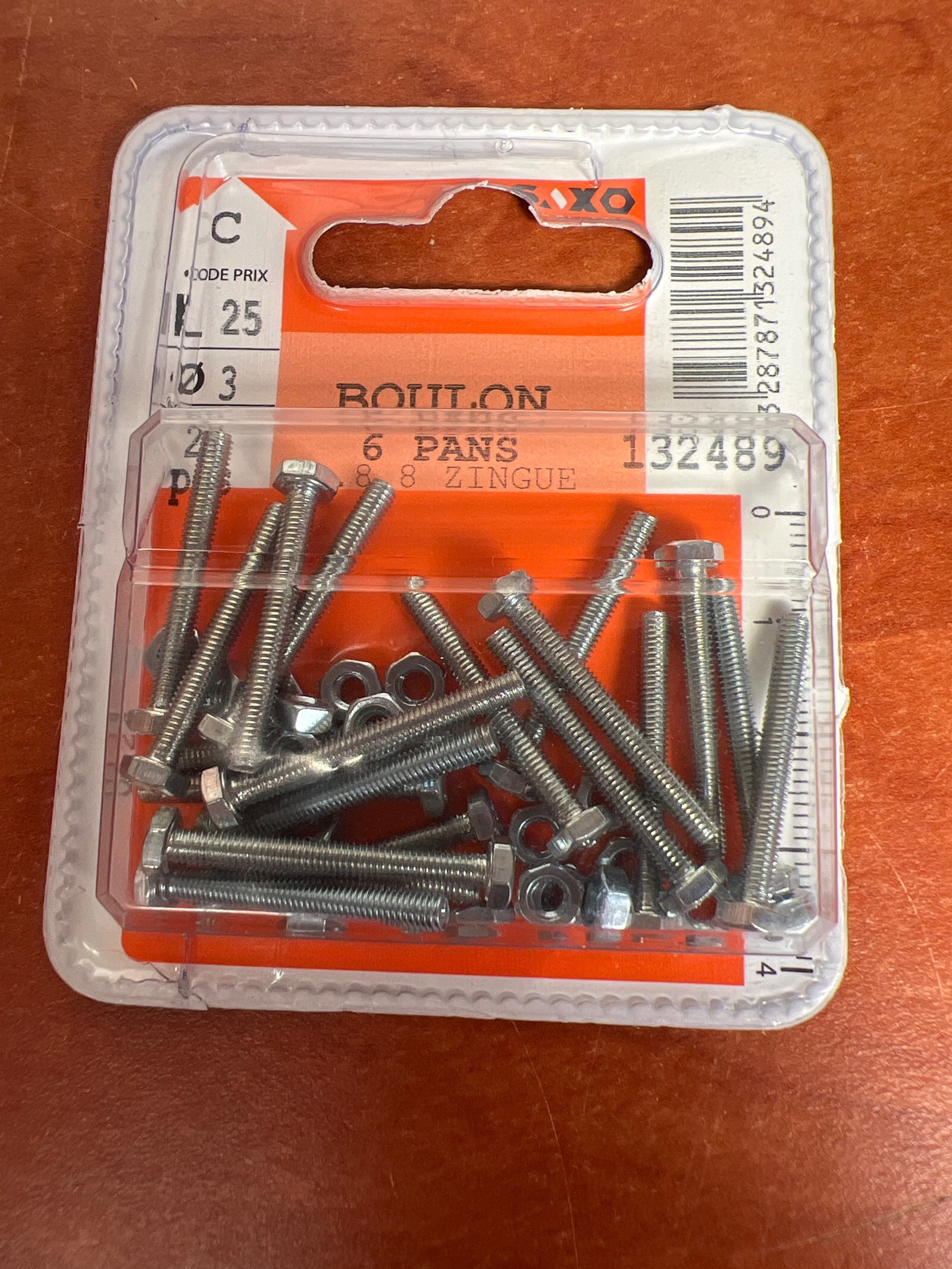 Boulons hexagonaux zingués M3 x 25 mm avec écrous