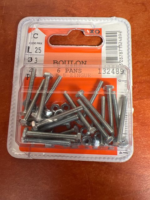 Boulons hexagonaux zingués M3 x 25 mm avec écrous