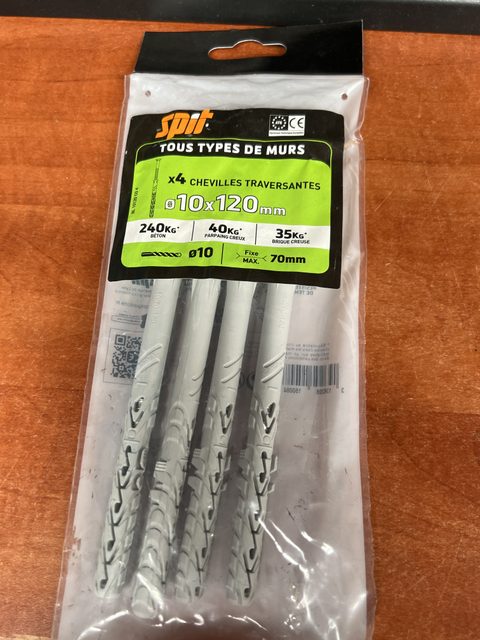 SPIT lot de 4 chevilles à expansion nylon Ø10 x 120 mm