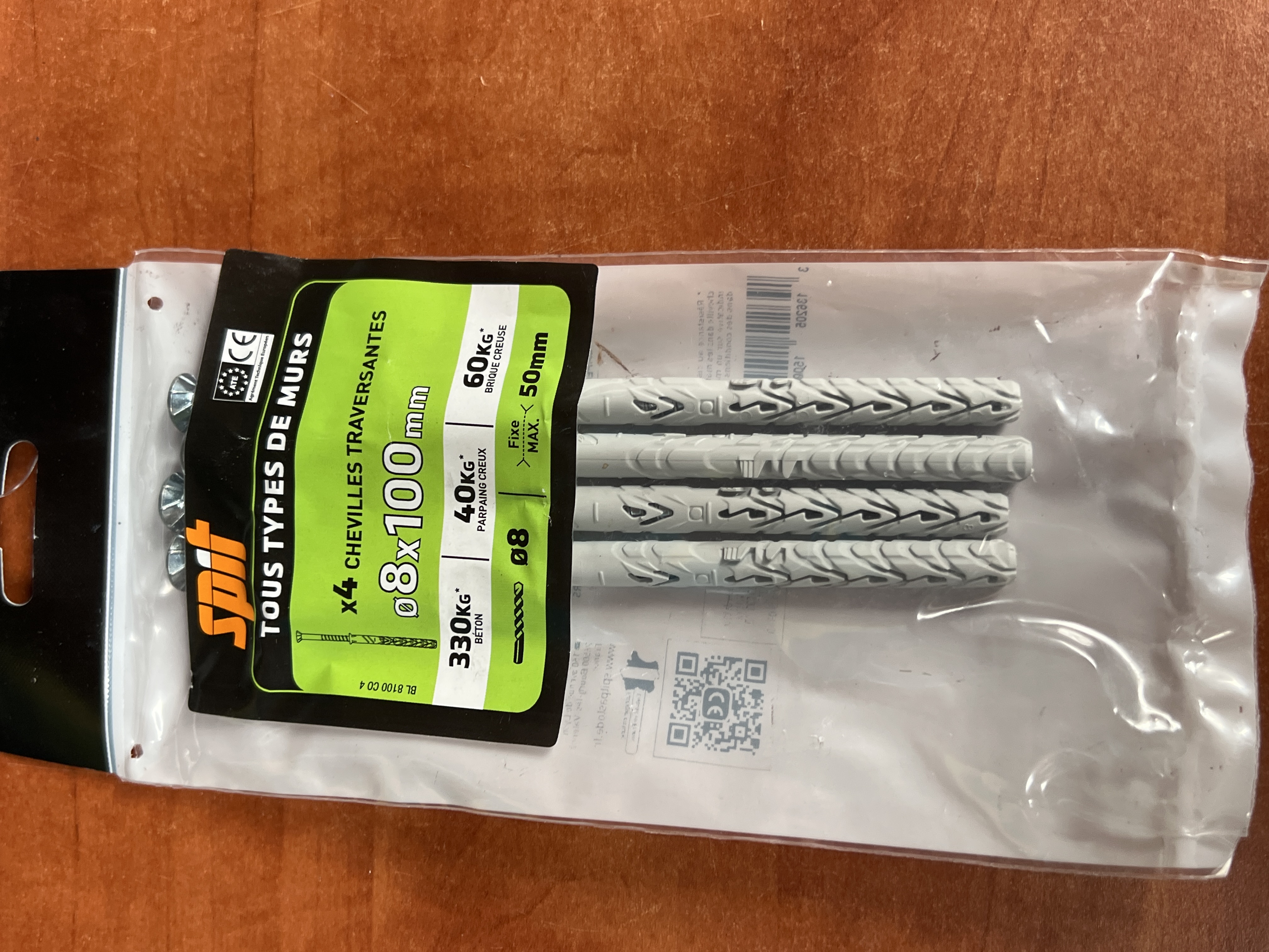 SPIT lot de 4 chevilles traversantes nylon Ø8 x 100 mm