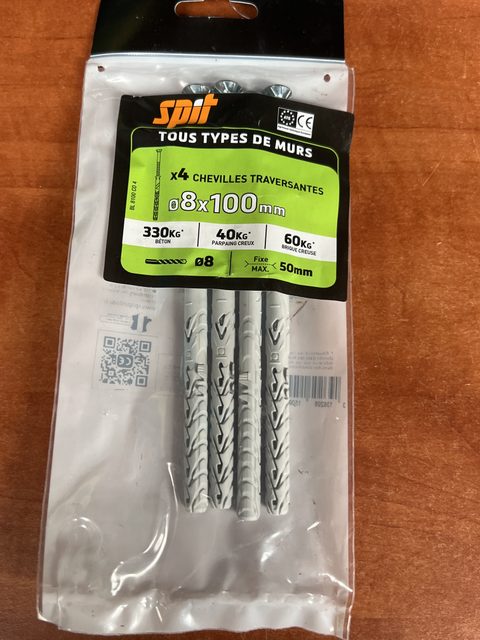 SPIT lot de 4 chevilles traversantes nylon Ø8 x 100 mm