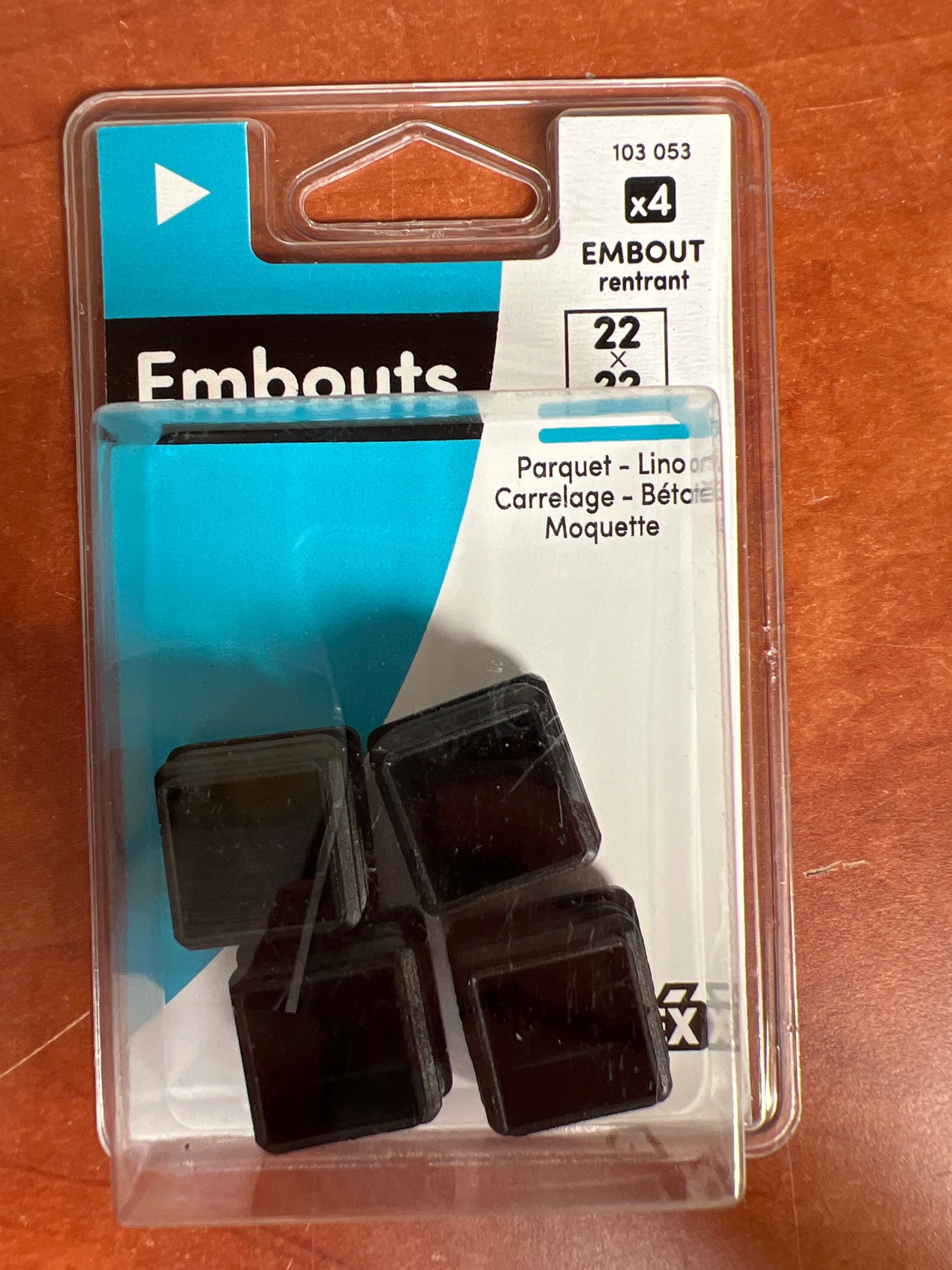 Embouts rentrants carrés 22 x 22 mm (x4) - noir