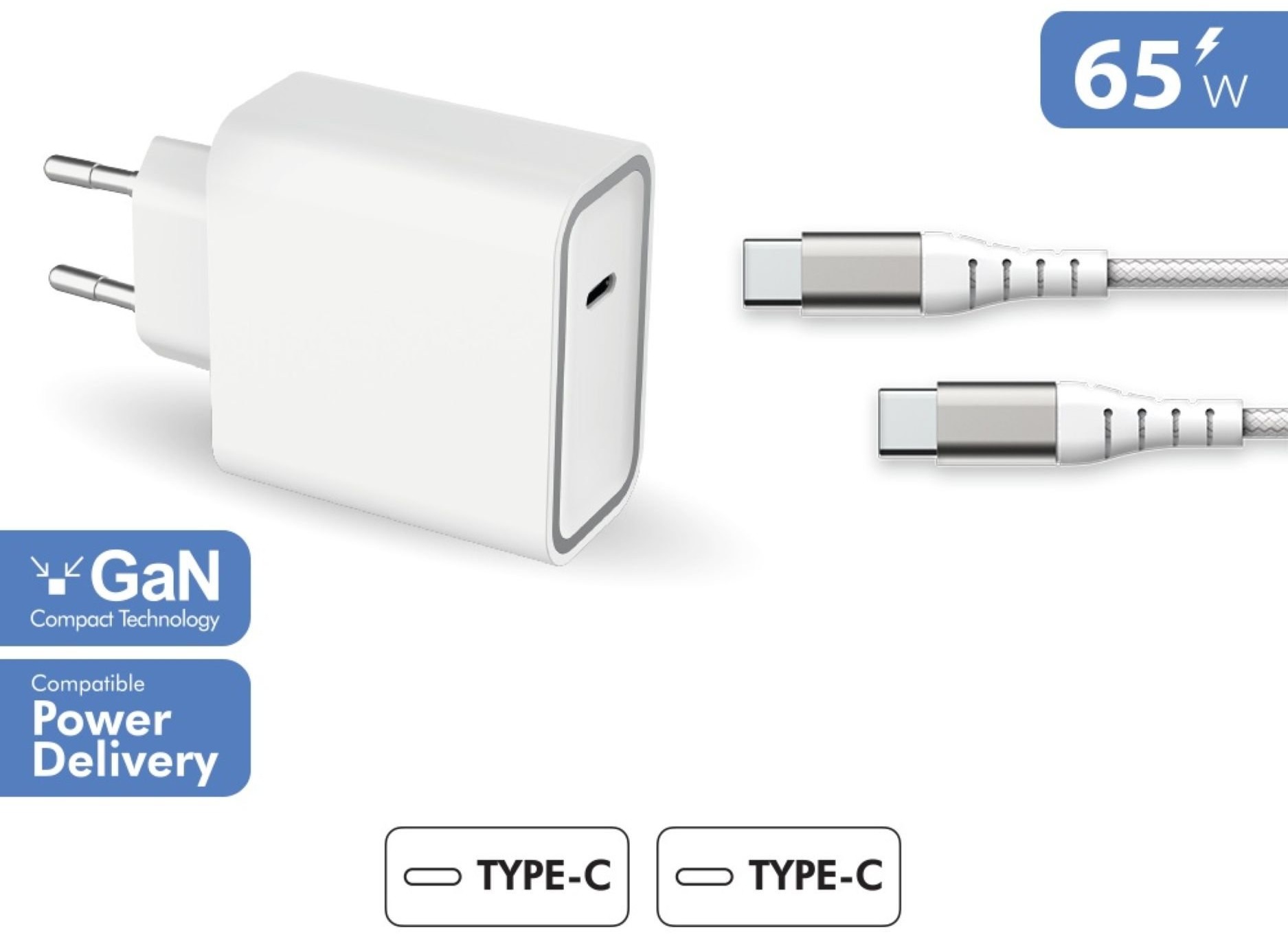 Force Power Lite chargeur secteur 65W GaN USB-C avec câble