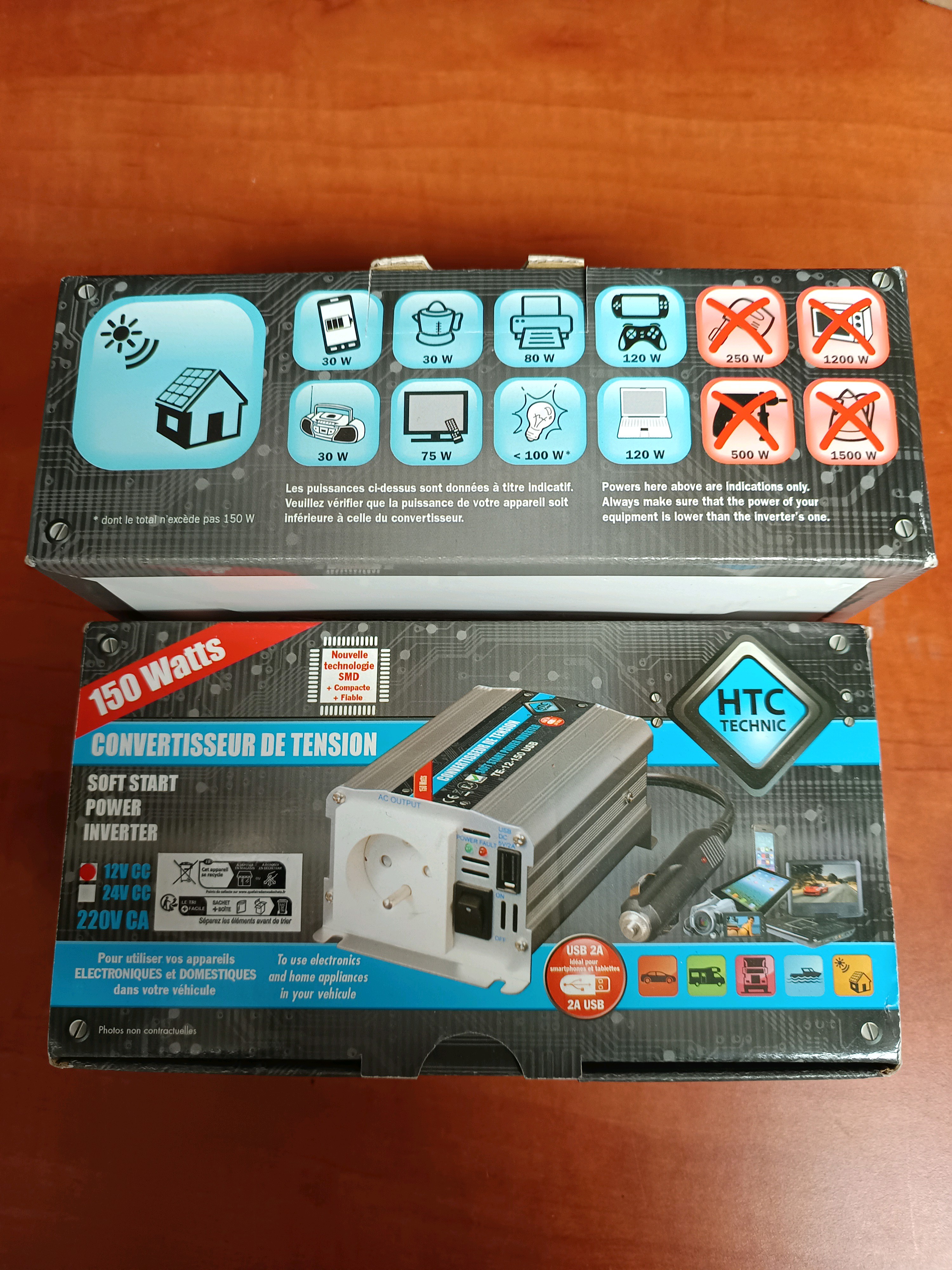 HTC Technic convertisseur de tension 150 W 12V DC vers 220V AC avec 2 ports USB