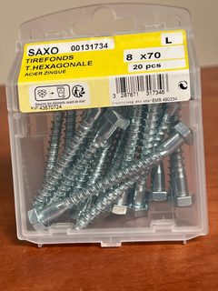 SAXO Tirefonds tête hexagonale 8x70 mm acier zingué (boîte de 20)